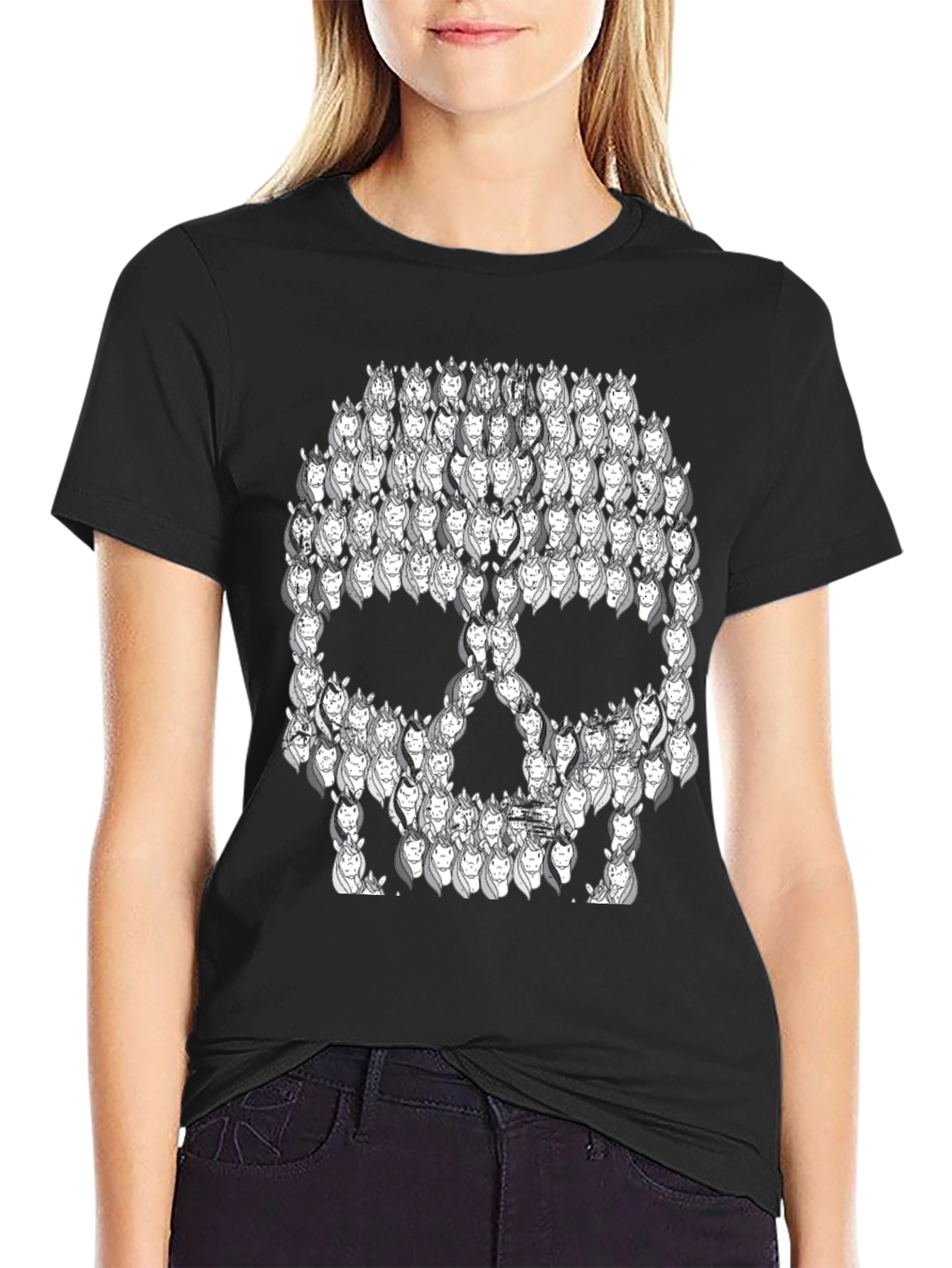 Black Unicorn Skull Black T-Shirt view 2