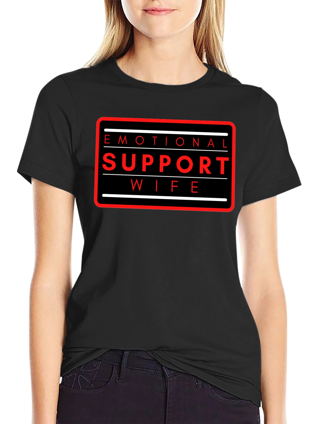 Black Emotional Support Wife T-Shirt - Funny Graphic Tee view 2