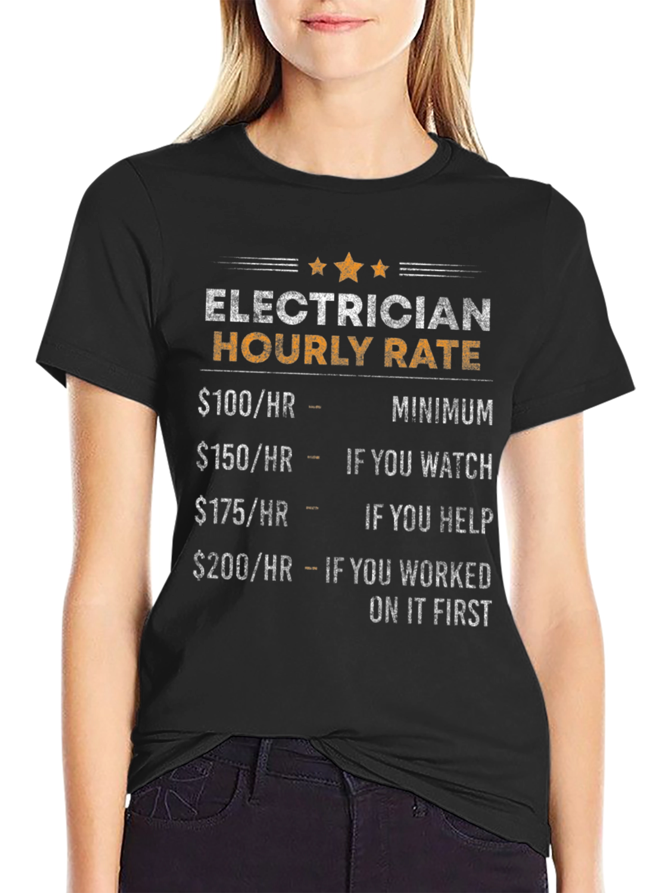 Black Electrician Hourly Rate Humor T-Shirt view 2