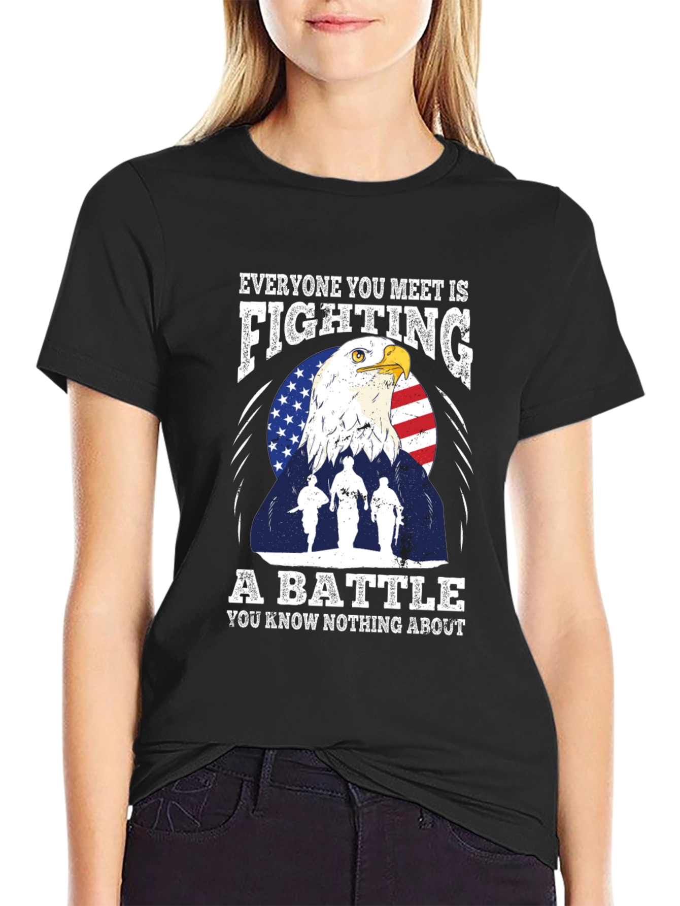 Patriotic Eagle and Soldiers Graphic T-Shirt - "A Battle" - 2