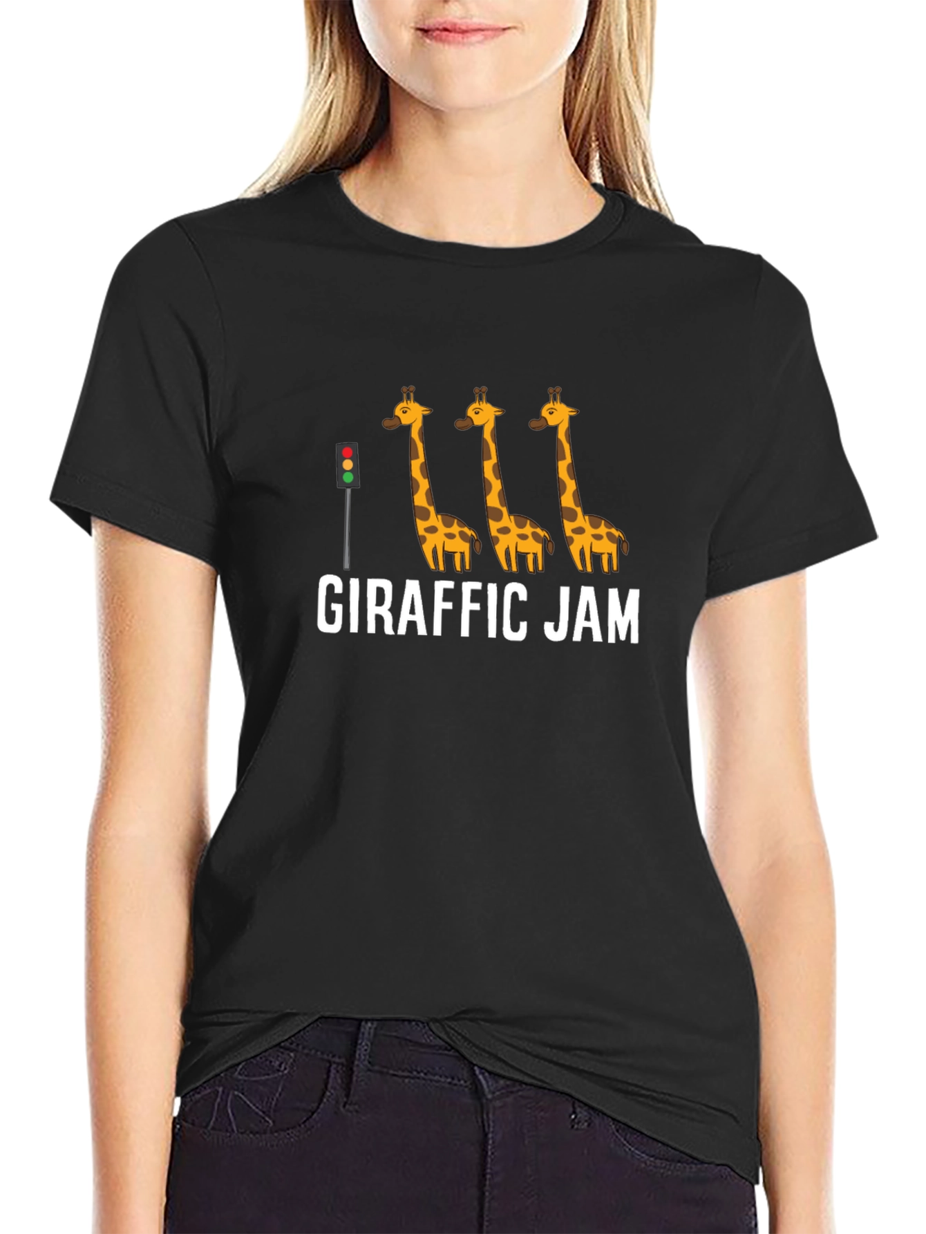 Black Giraffe Jam Graphic Tee - Funny Animal Traffic Design view 2