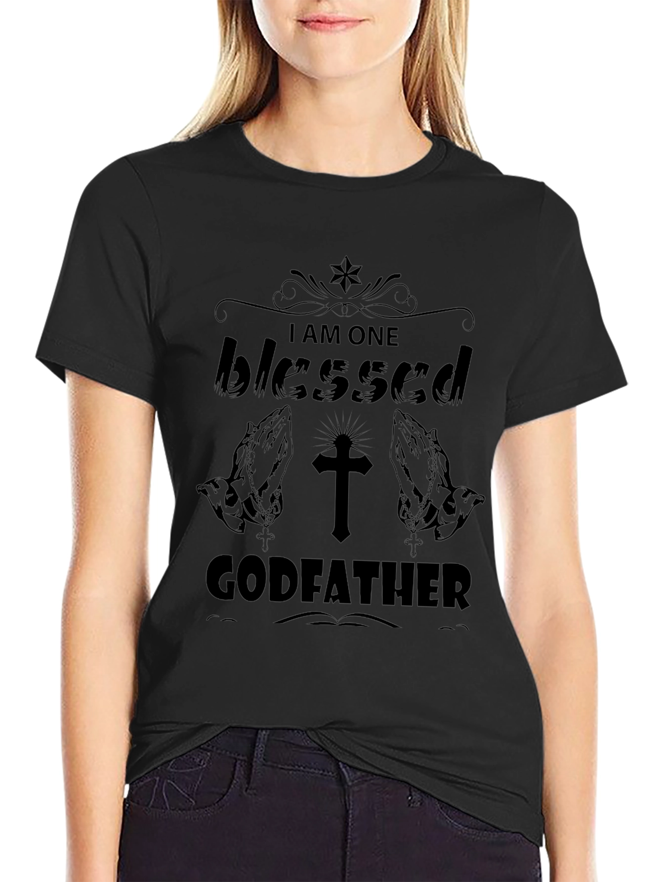 Black Blessed Godfather T-Shirt - Religious Gift view 2