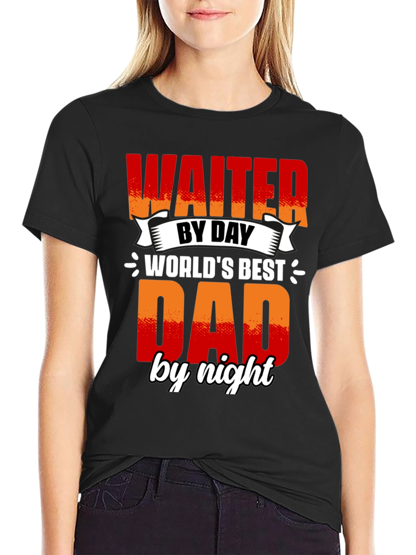 Black Waiter Dad T-Shirt - World's Best Dad view 2