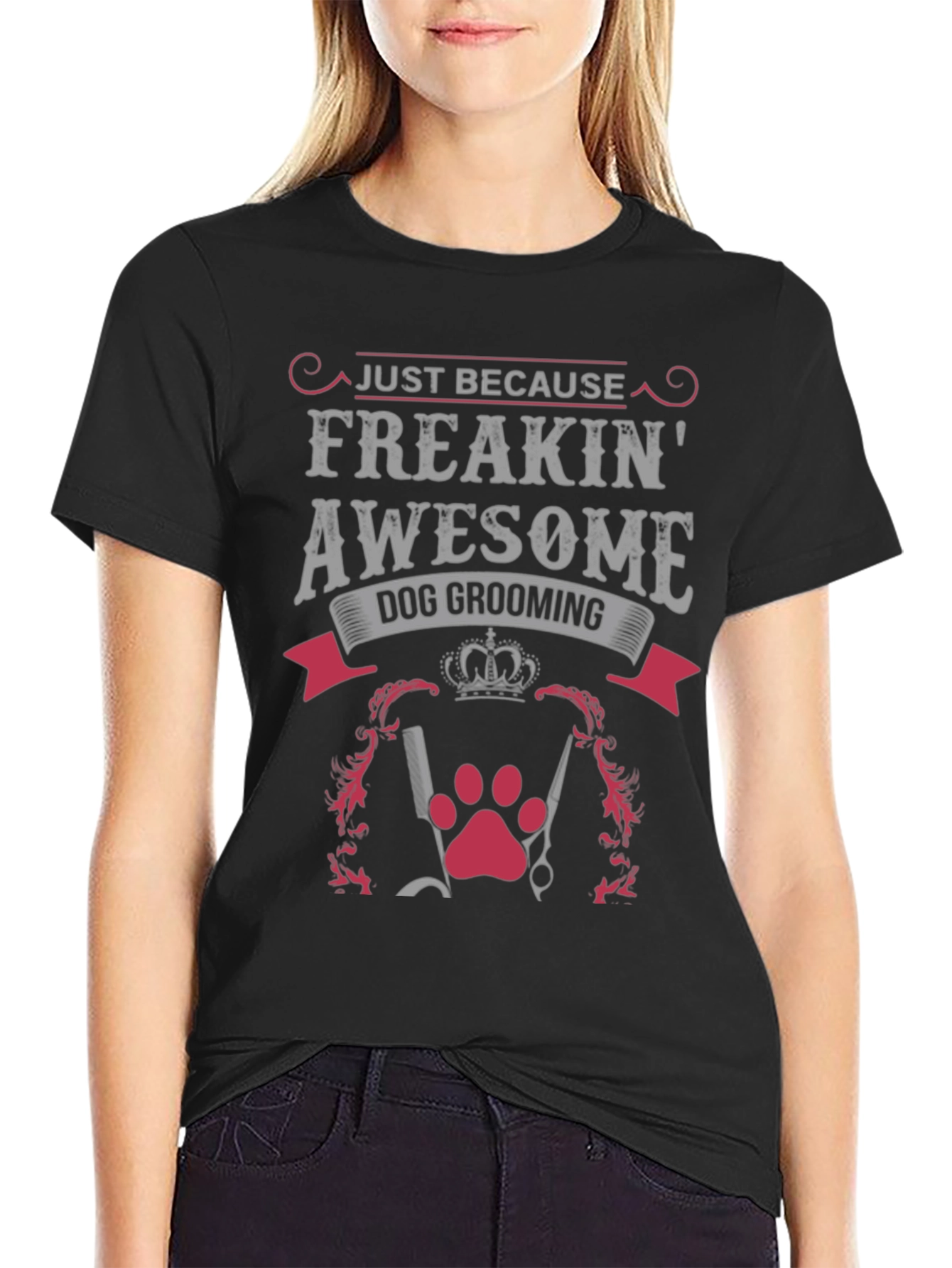 Black Freakin' Awesome Dog Grooming Graphic Tee view 2
