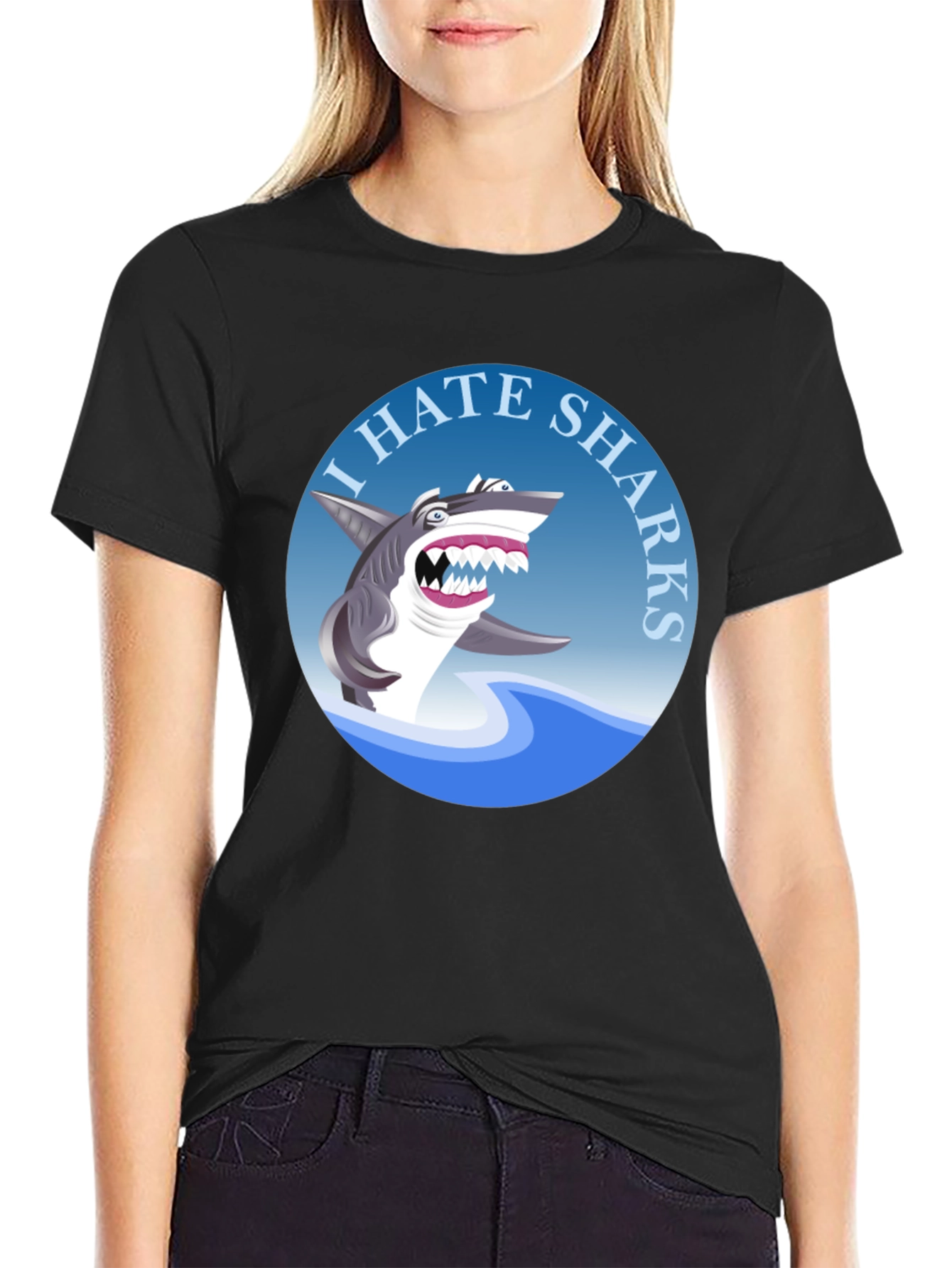 Black I Hate Sharks Graphic Tee - Men's Black T-Shirt view 2