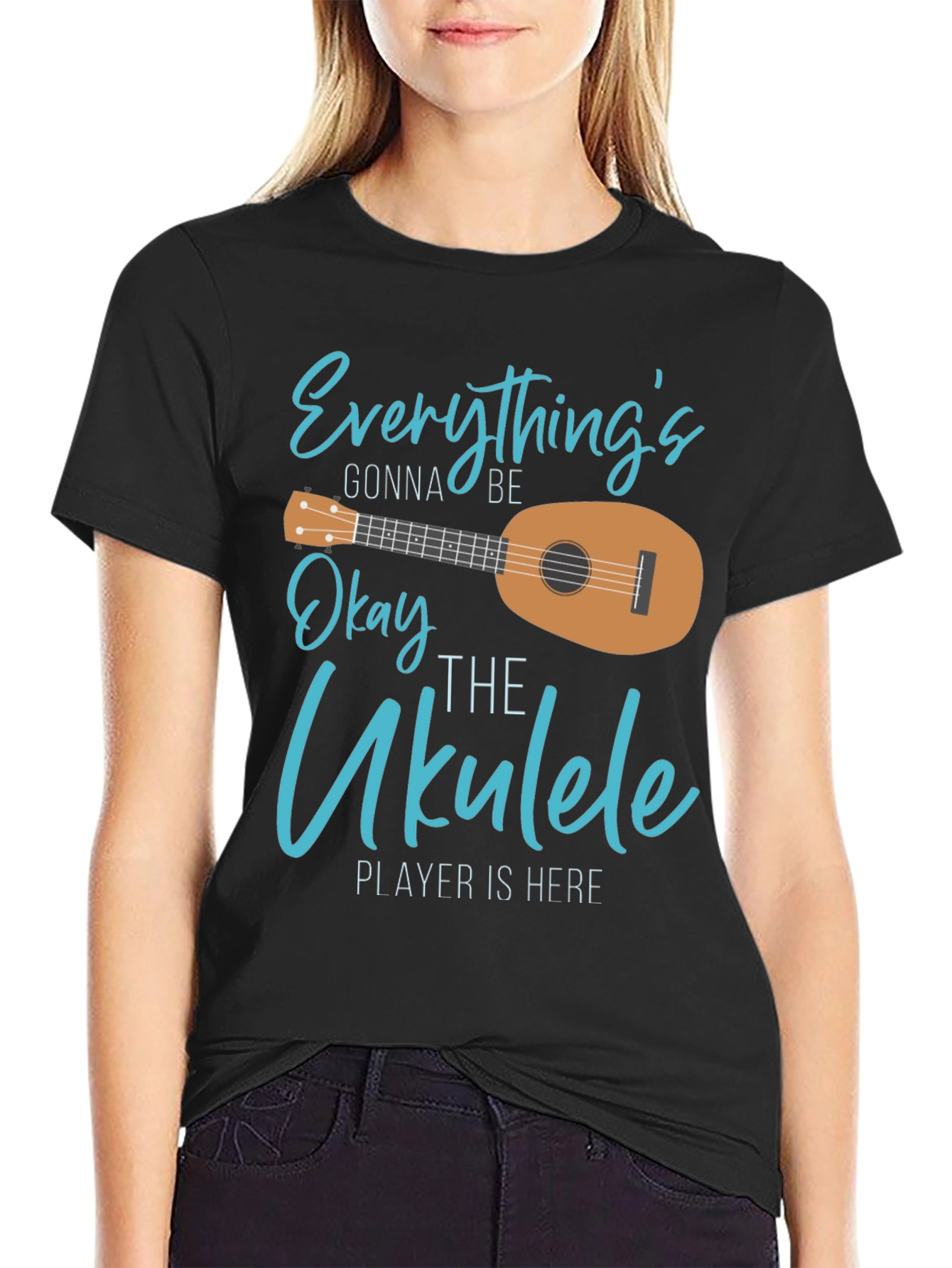 Black Everything's Gonna Be Okay Ukulele T-Shirt view 2
