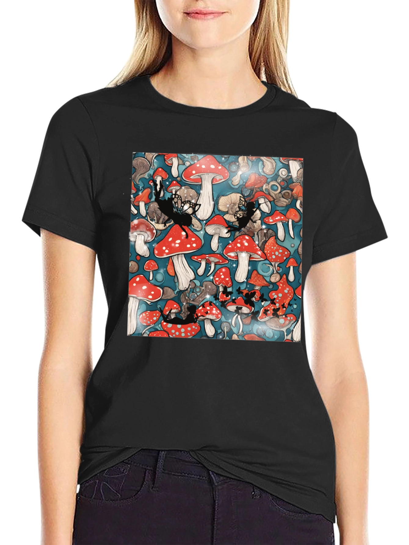 Black Mushroom Fairycore Graphic T-Shirt view 2