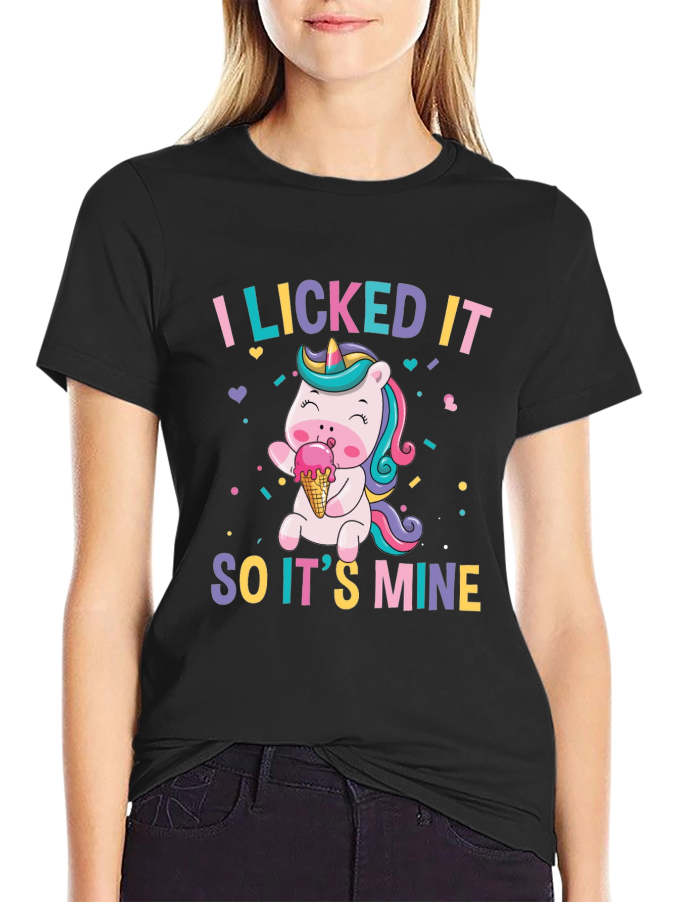 Black I Licked It So It's Mine Unicorn T-Shirt view 2