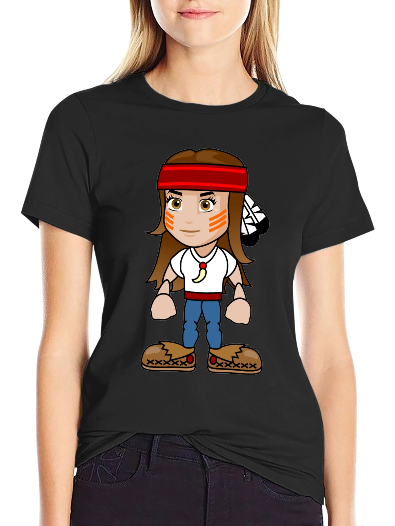 Black Native American Cartoon T-Shirt view 2