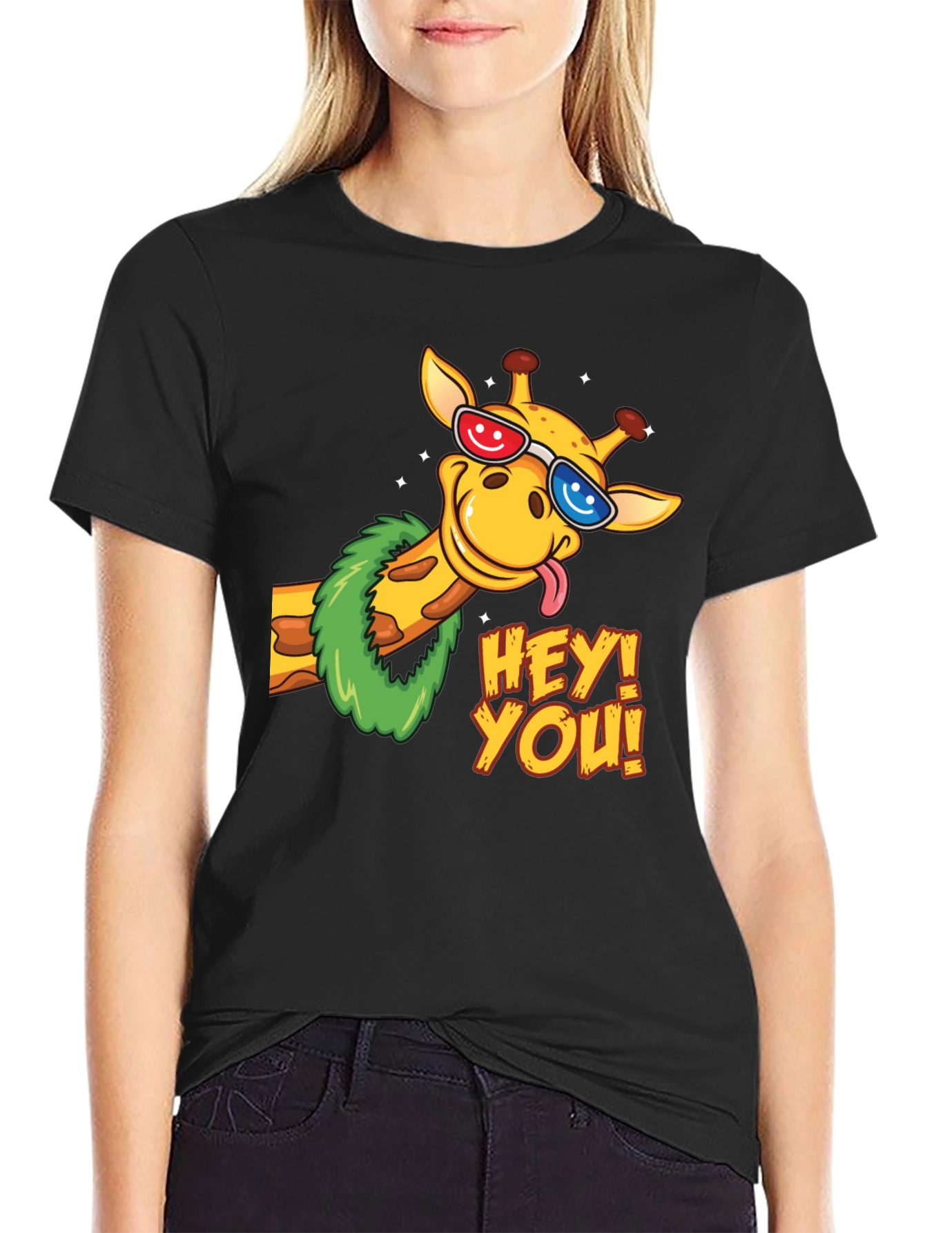 Black Fun Giraffe Graphic Tee - Hey You! view 2