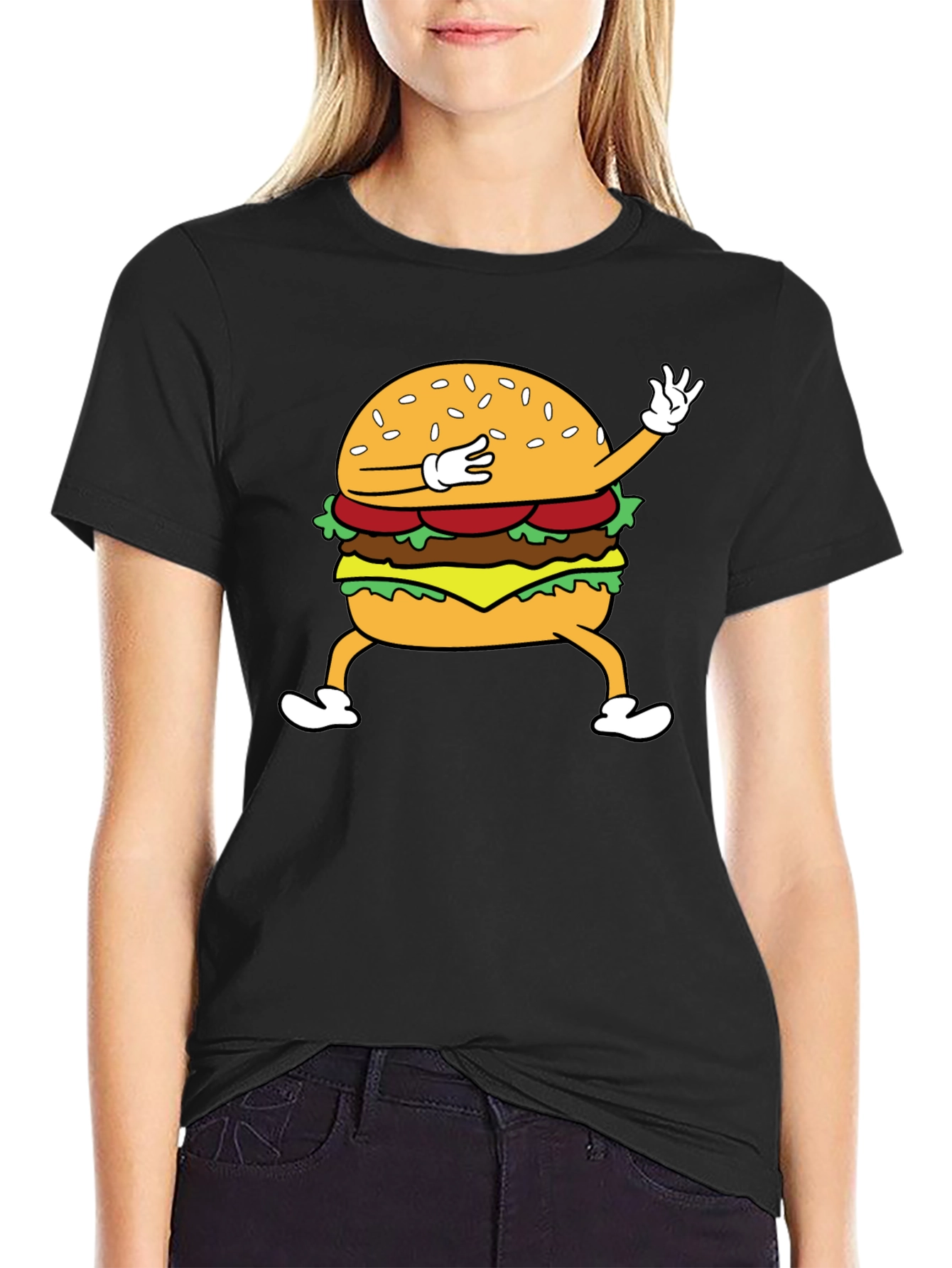 Black Dabbing Burger Graphic Tee - Funny Food T-Shirt view 2