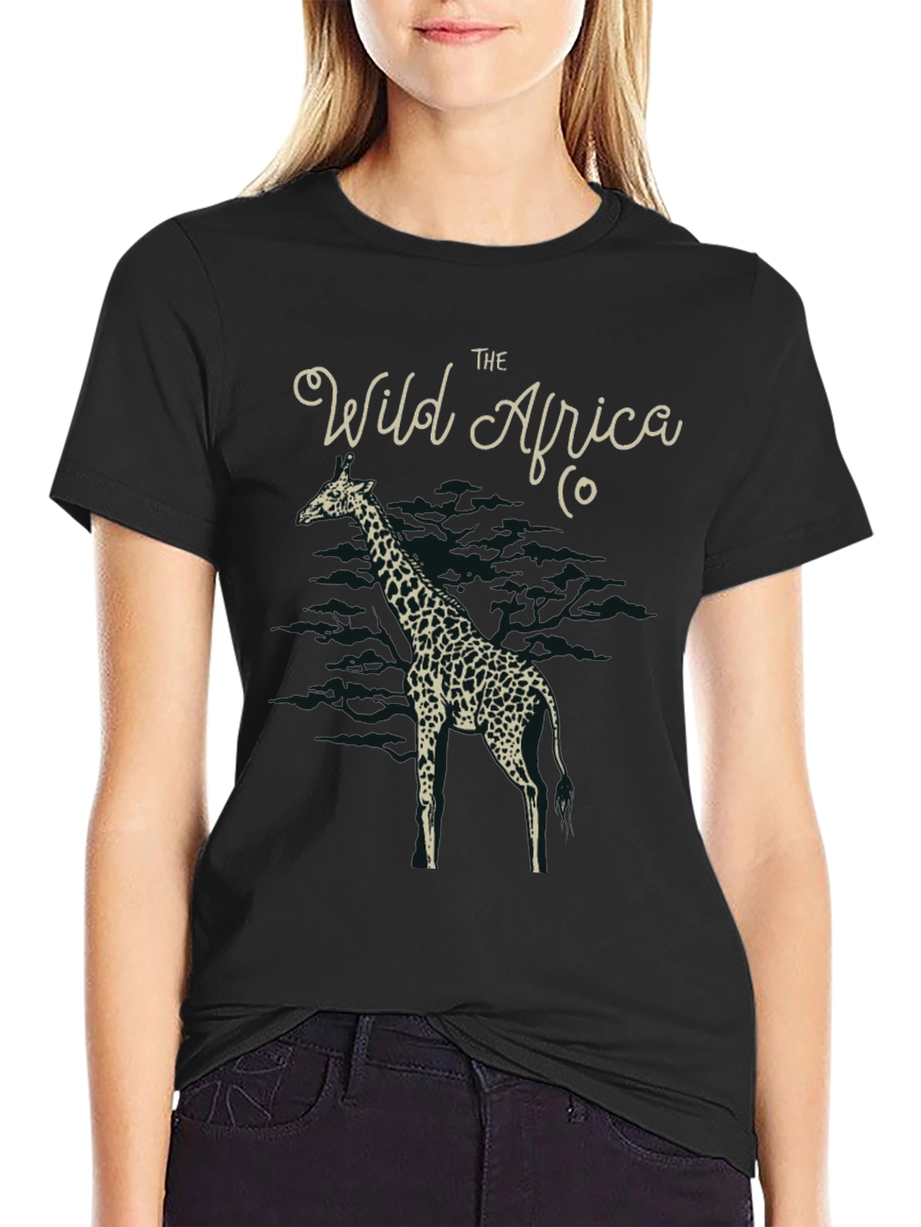 Black The Wild Africa Co. Giraffe Print Black T-Shirt view 2