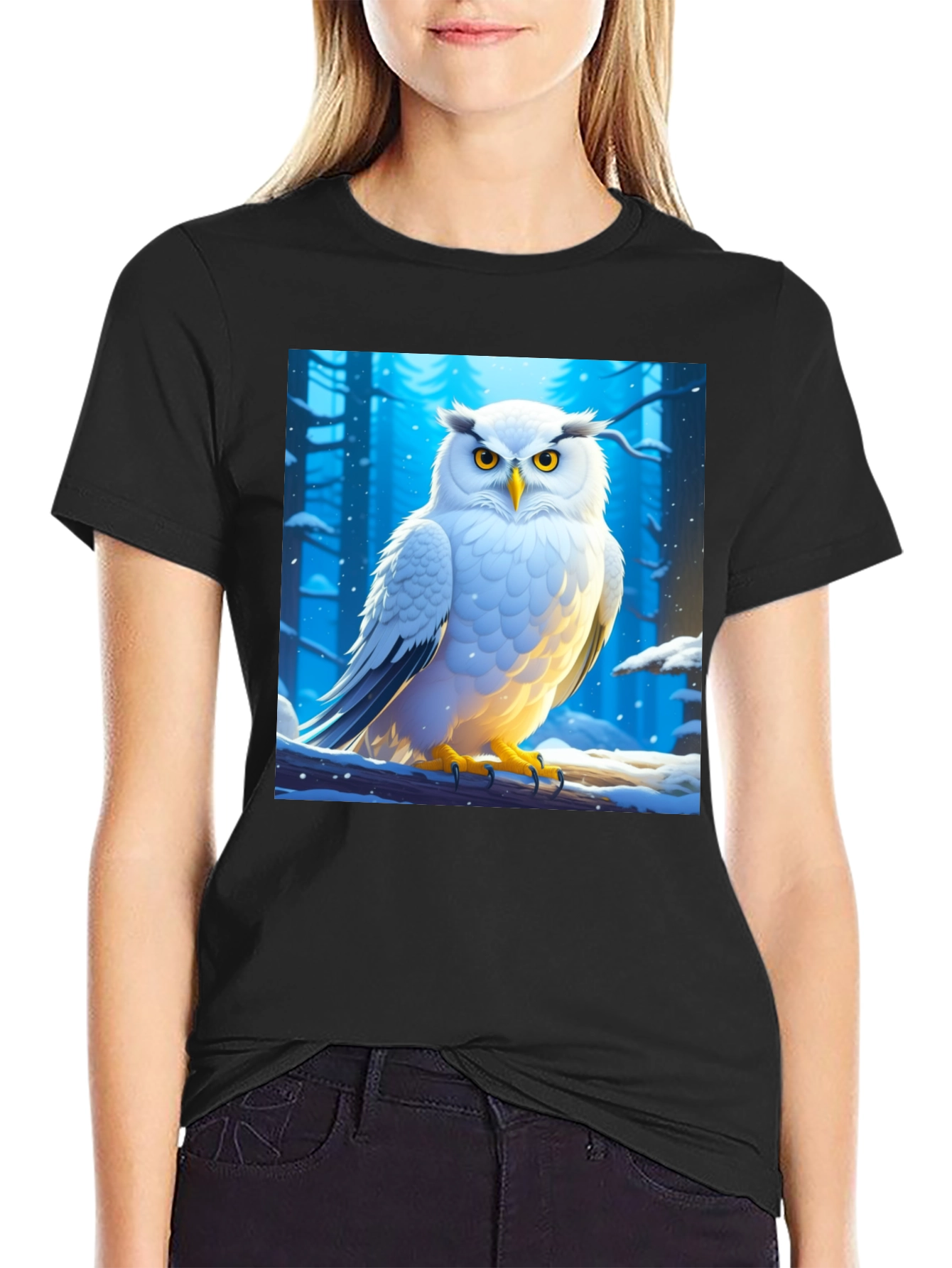 Black Owl Graphic Print Black T-Shirt view 2