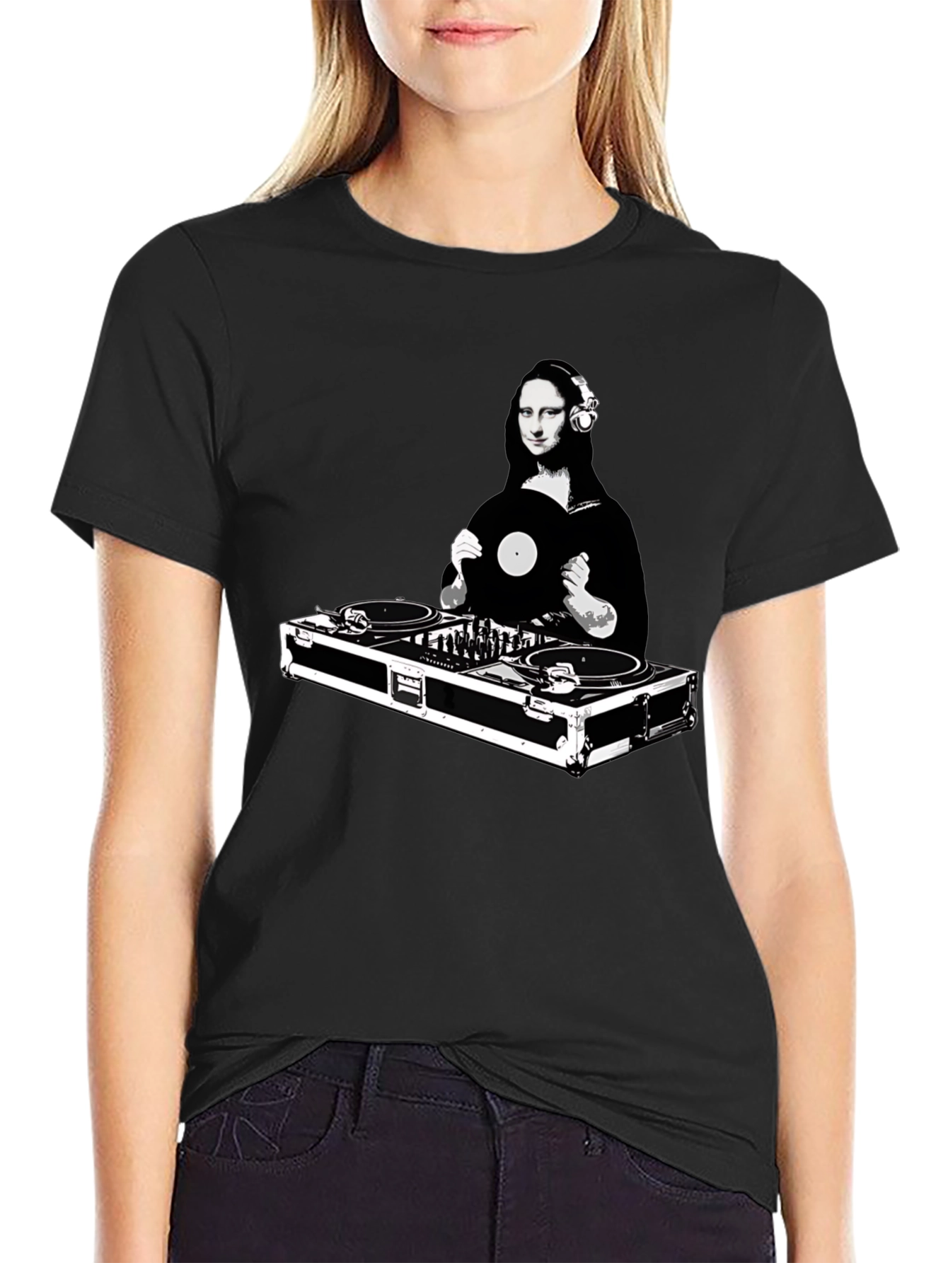 Black DJ Mona Lisa Graphic Tee - Unisex view 2