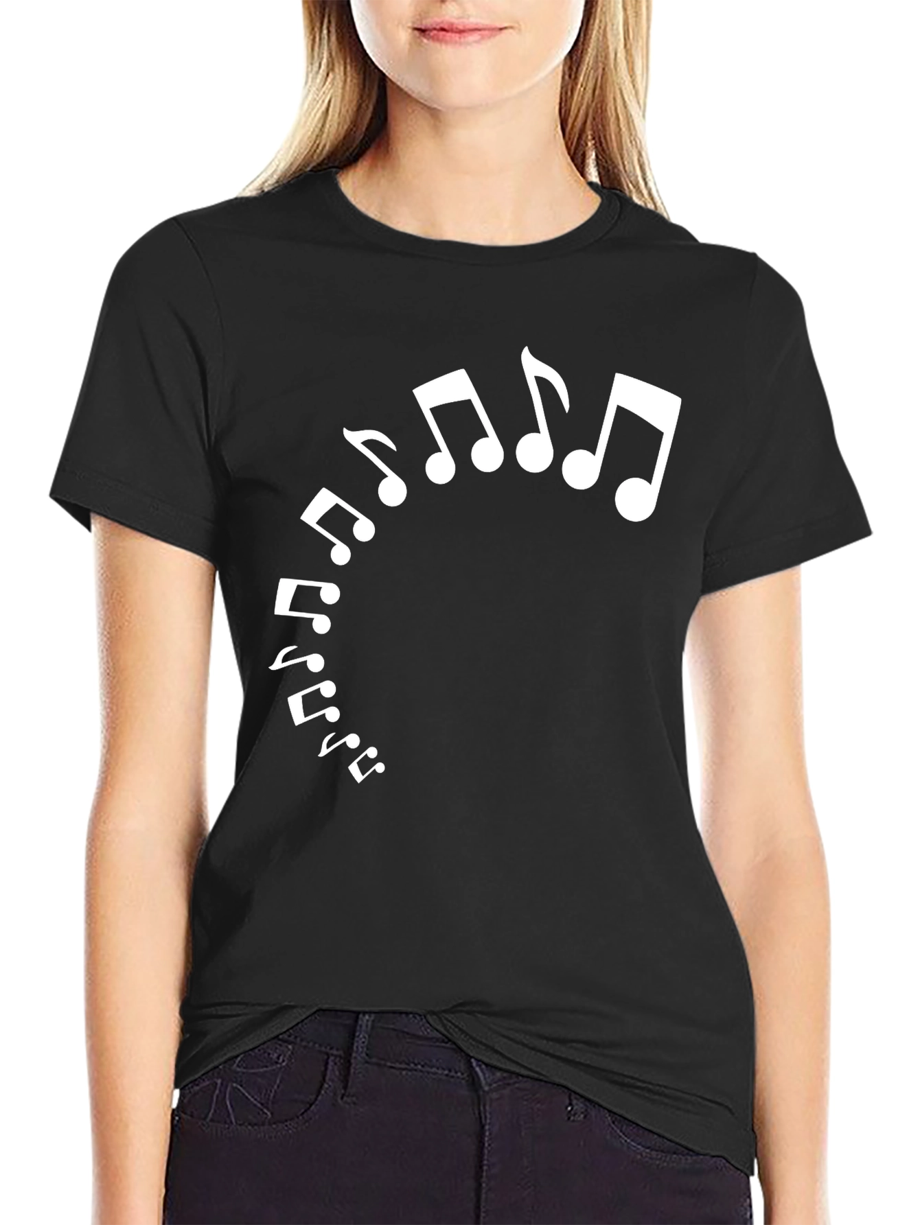 Black Musical Notes Graphic Tee - Black Cotton Comfort view 2
