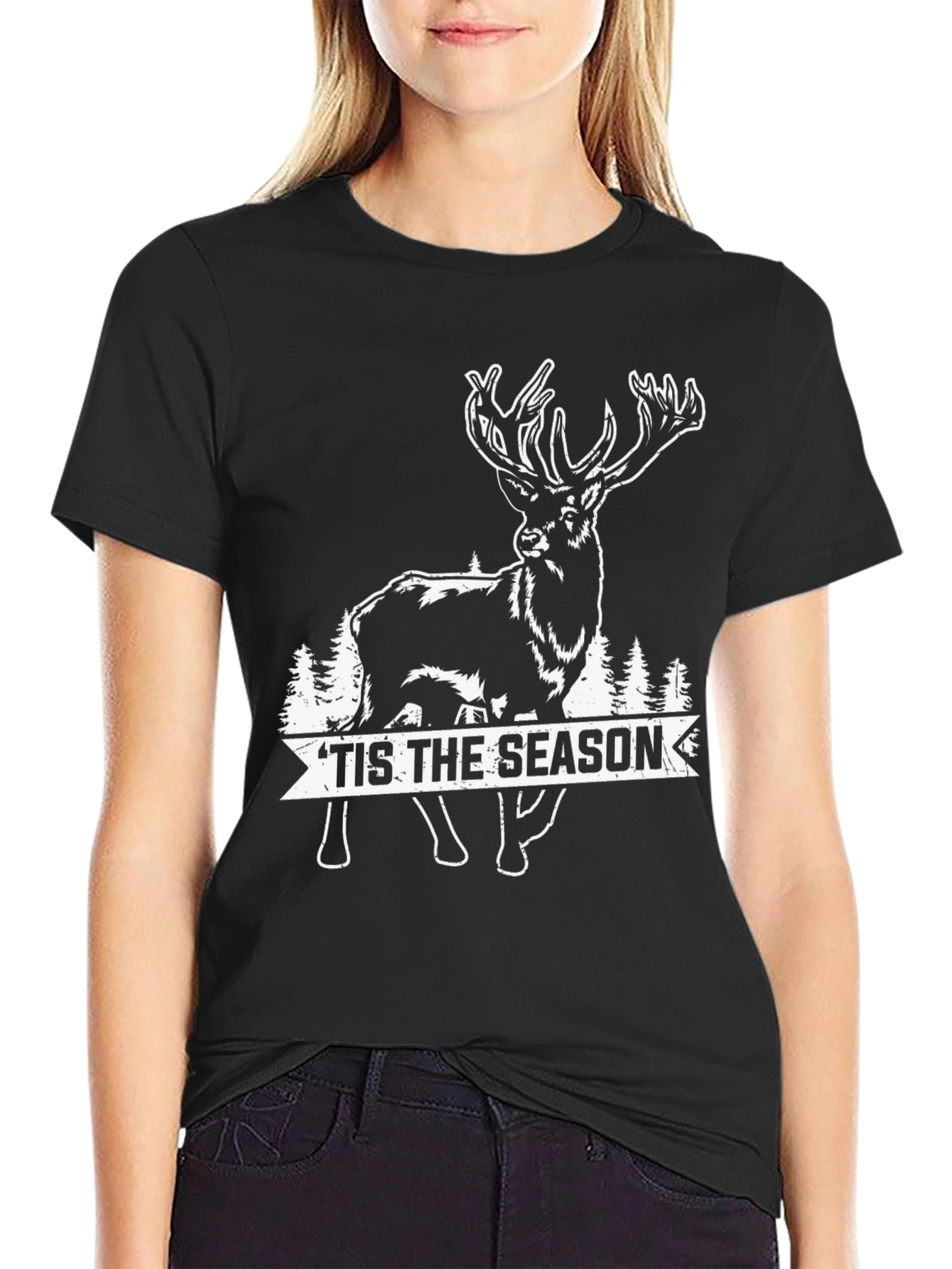 Black Holiday Deer Graphic Tee - 'Tis the Season view 2