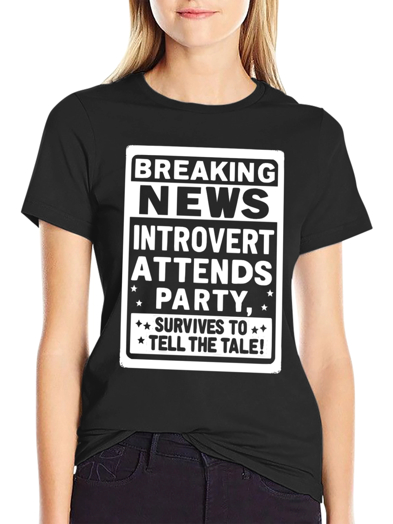Black Introvert Party Survivor T-Shirt - Breaking News! view 2