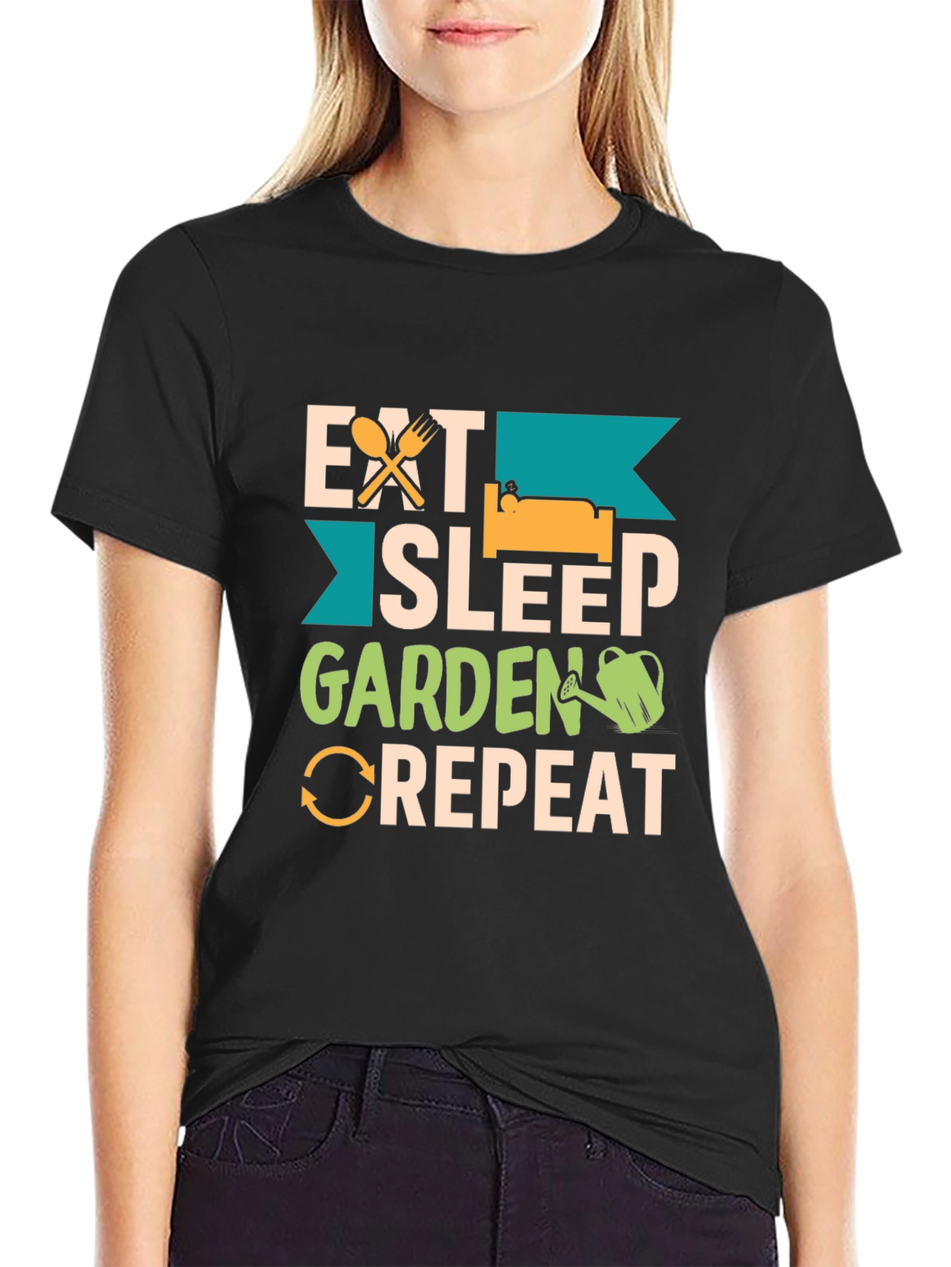 Black Eat Sleep Garden Repeat Graphic T-Shirt view 2