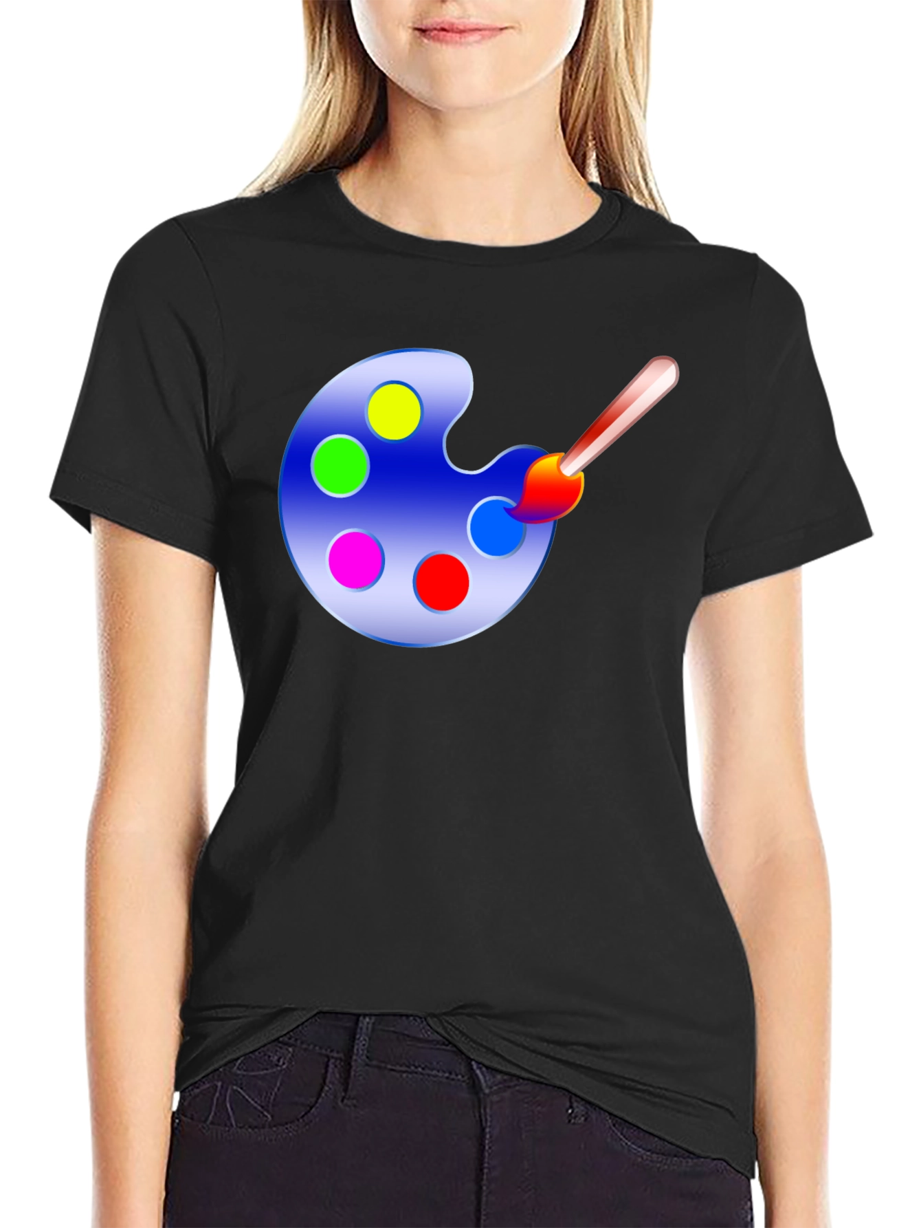 Black Painter's Palette Graphic Tee - Art Lover's T-Shirt view 2