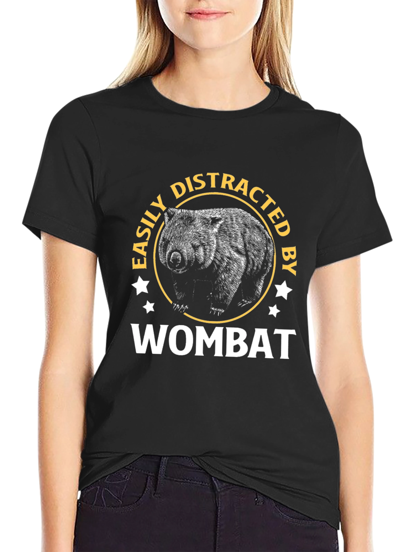 Black Easily Distracted By Wombat Graphic T-Shirt view 2