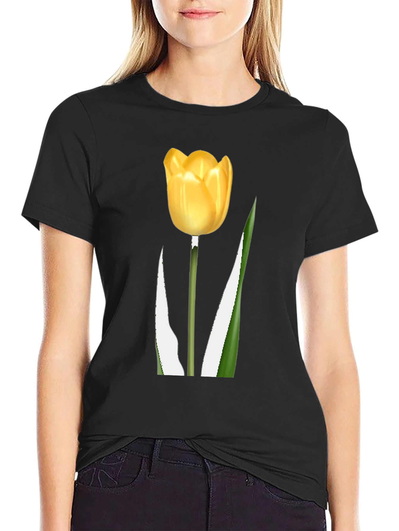 Black Tulip Graphic Tee - Black Cotton Blend view 2