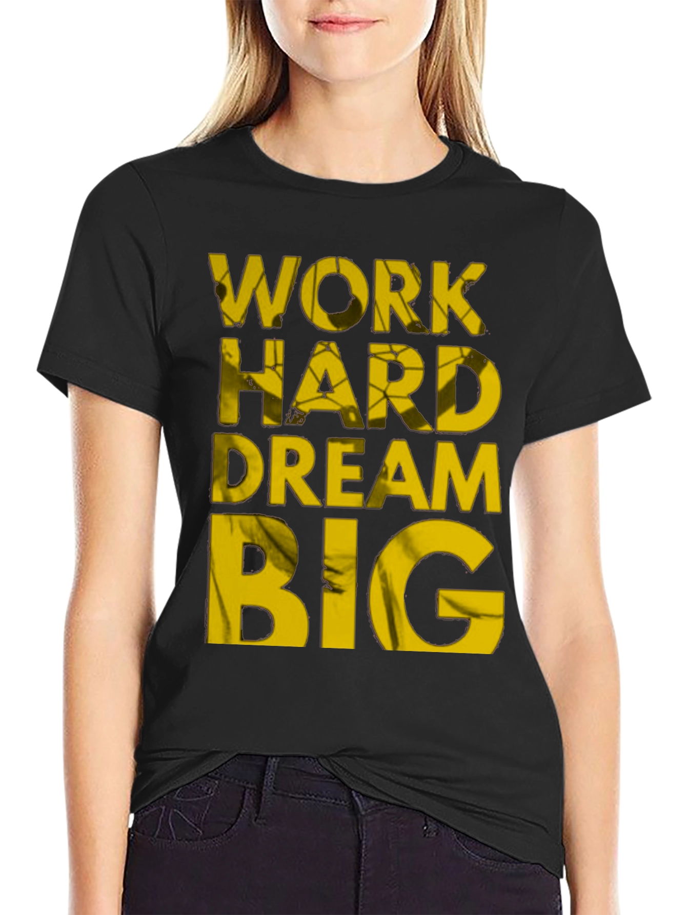 Black Motivational Work Hard Dream Big T-Shirt view 2