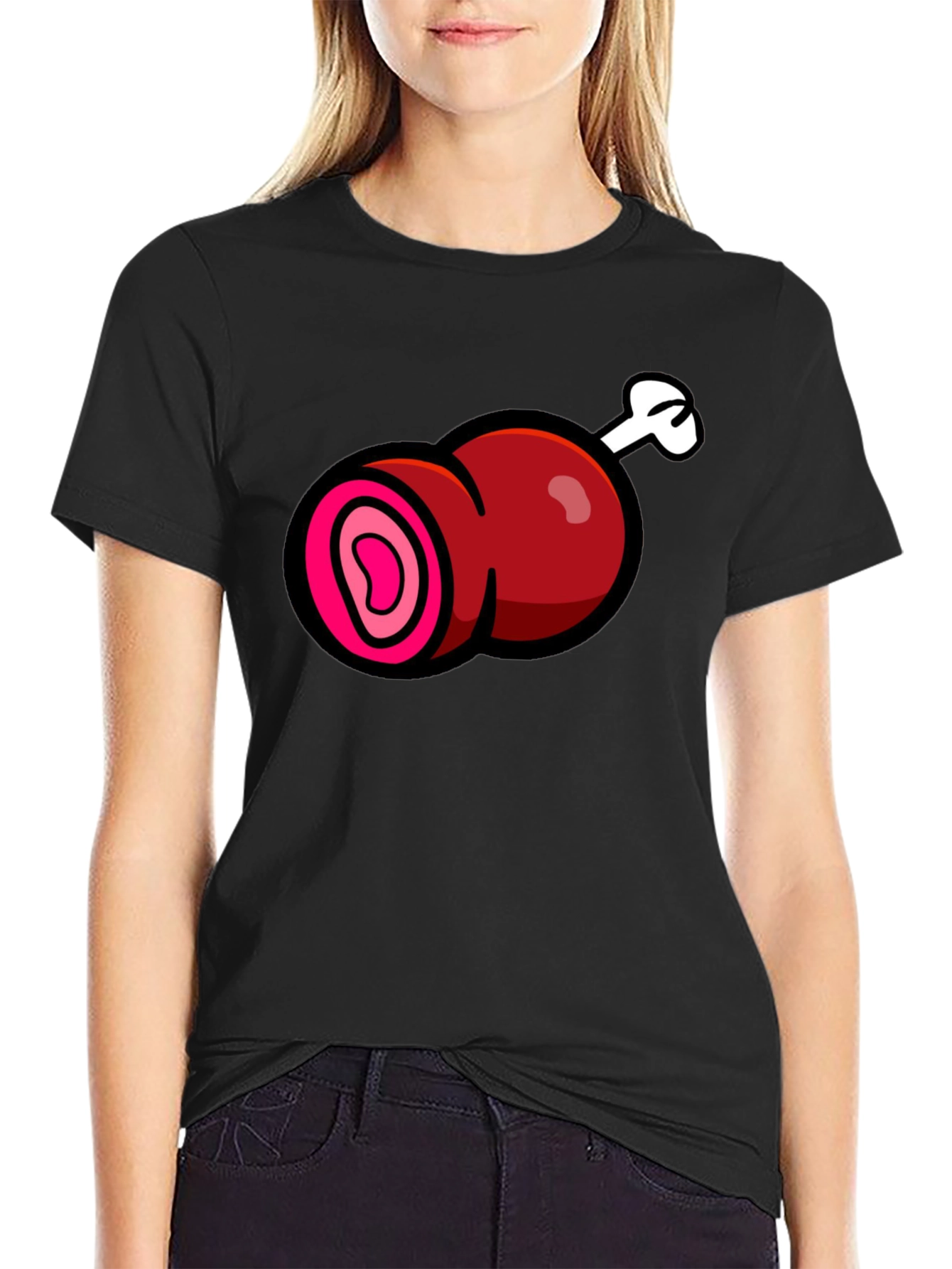 Black Cartoon Meat T-Shirt - Funny Graphic Tee view 2