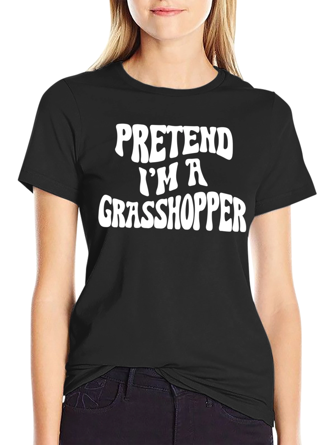 Black Pretend I'm A Grasshopper Novelty T-Shirt view 2