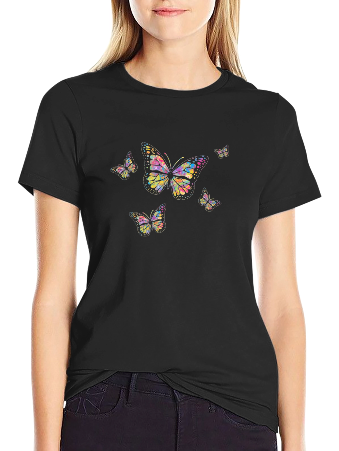 Black Butterfly Graphic Black T-Shirt view 2