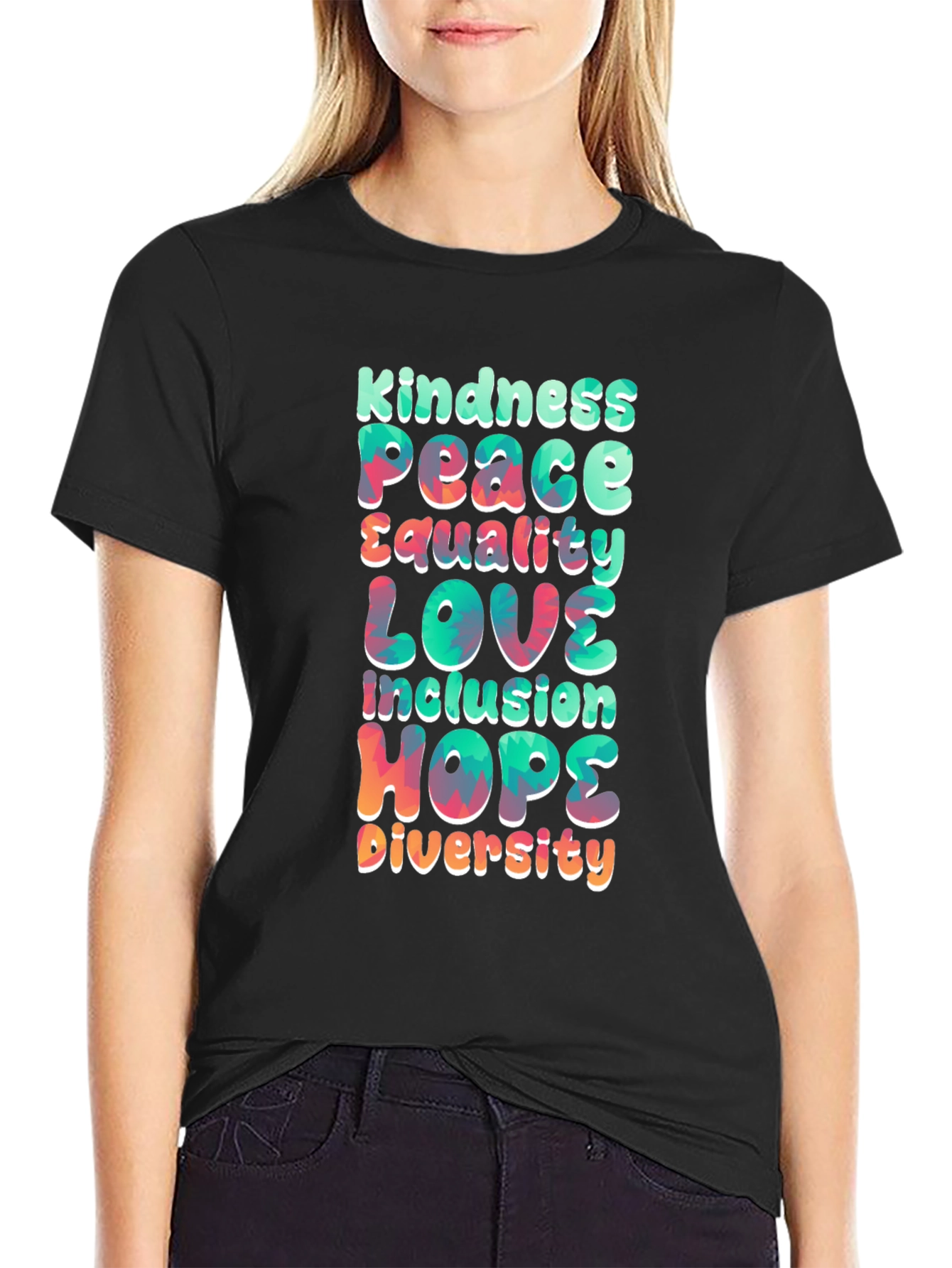 Black Kindness Peace Love Equality T-Shirt view 2