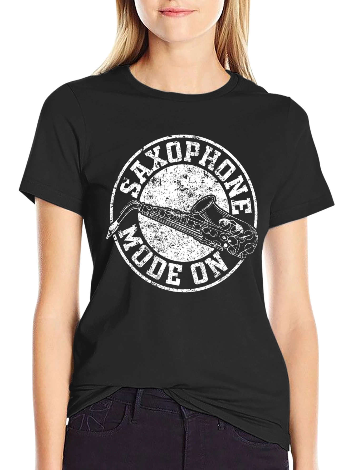 Black Saxophone Mode On T-Shirt - Music Lover Tee view 2