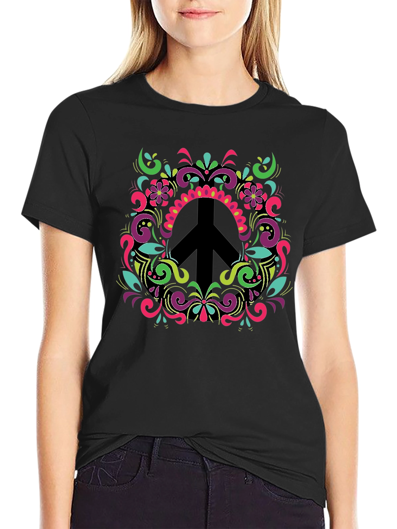 Black Groovy Peace Sign T-Shirt view 2