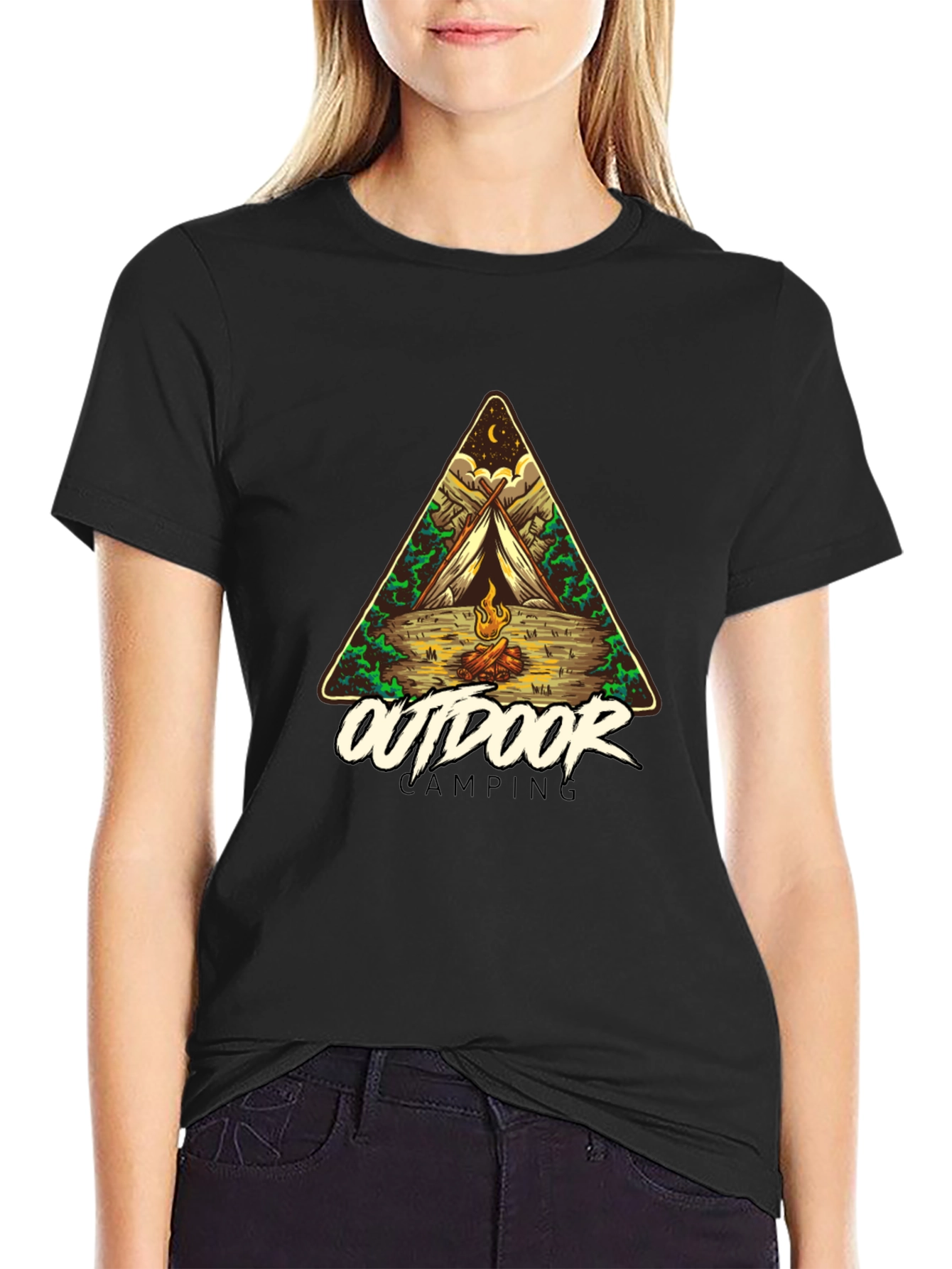 Black Outdoor Camping Graphic Tee - Adventure Awaits! view 2