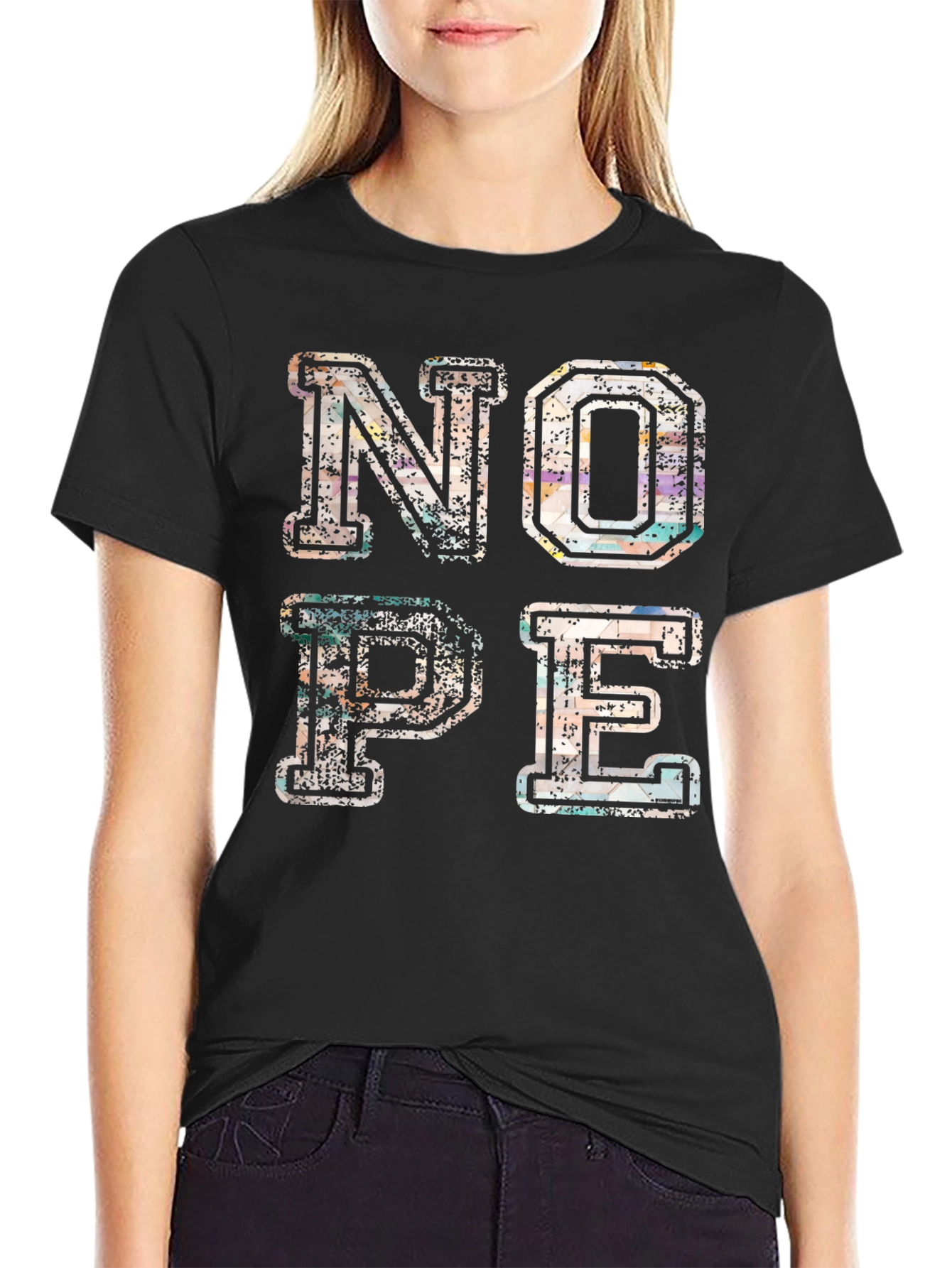 Black Trendy "NOPE" Graphic Print T-Shirt - Casual Style view 2