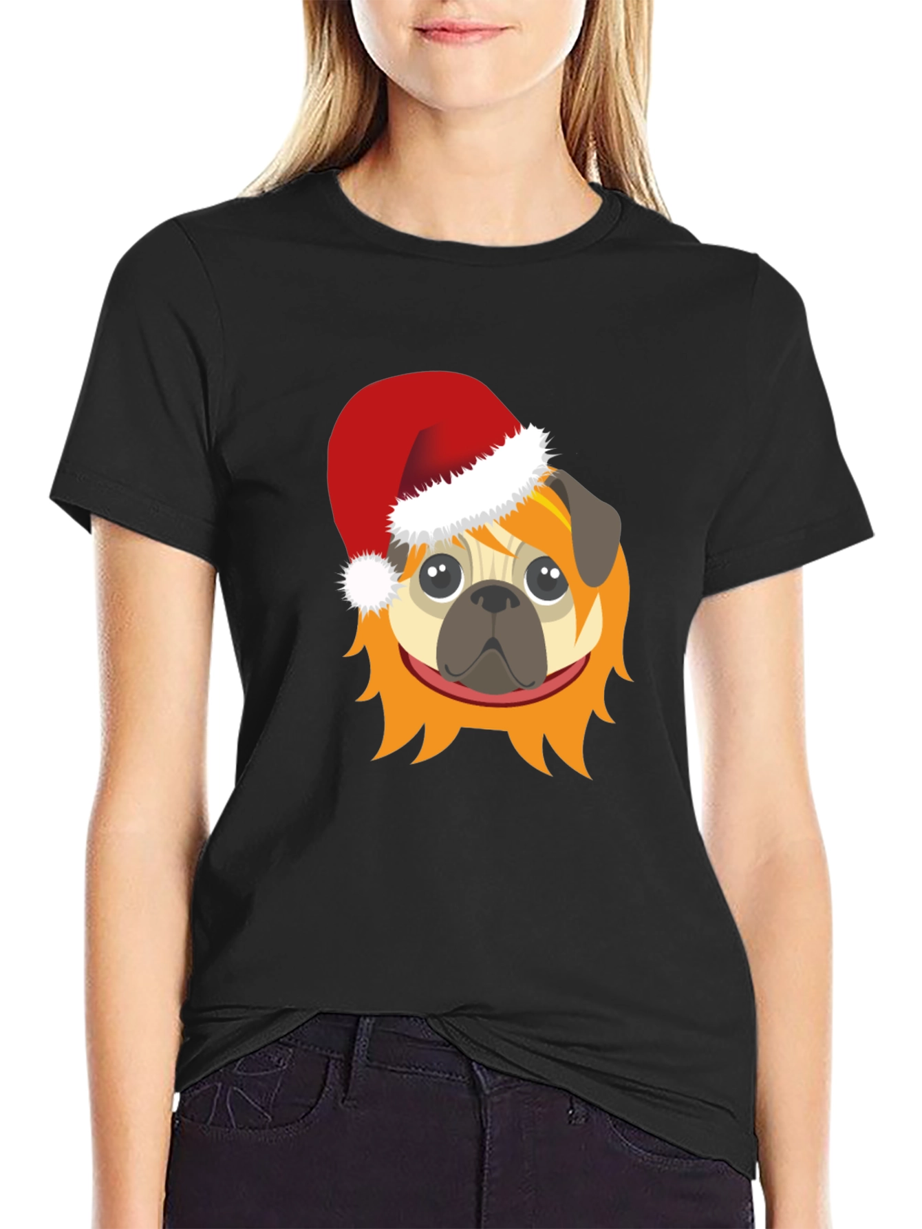 Black Festive Pug T-Shirt - Holiday Cheer view 2