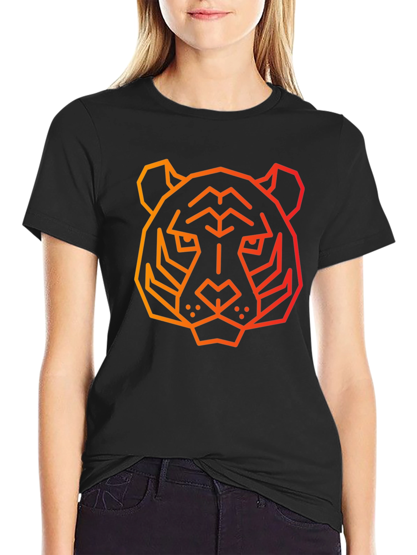Black Geometric Tiger Graphic Tee - Black view 2