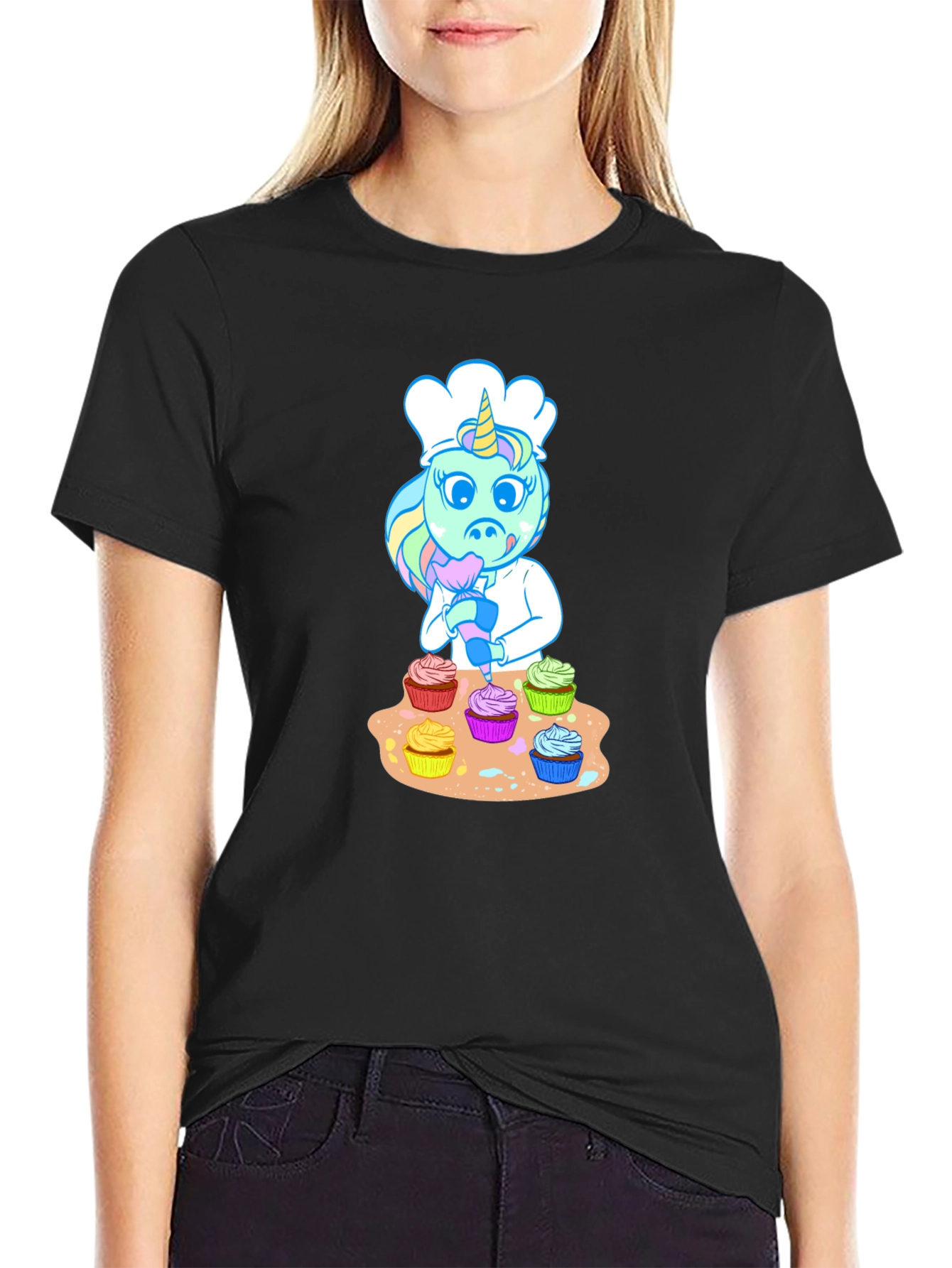 Black Unicorn Chef Cupcake T-Shirt view 2