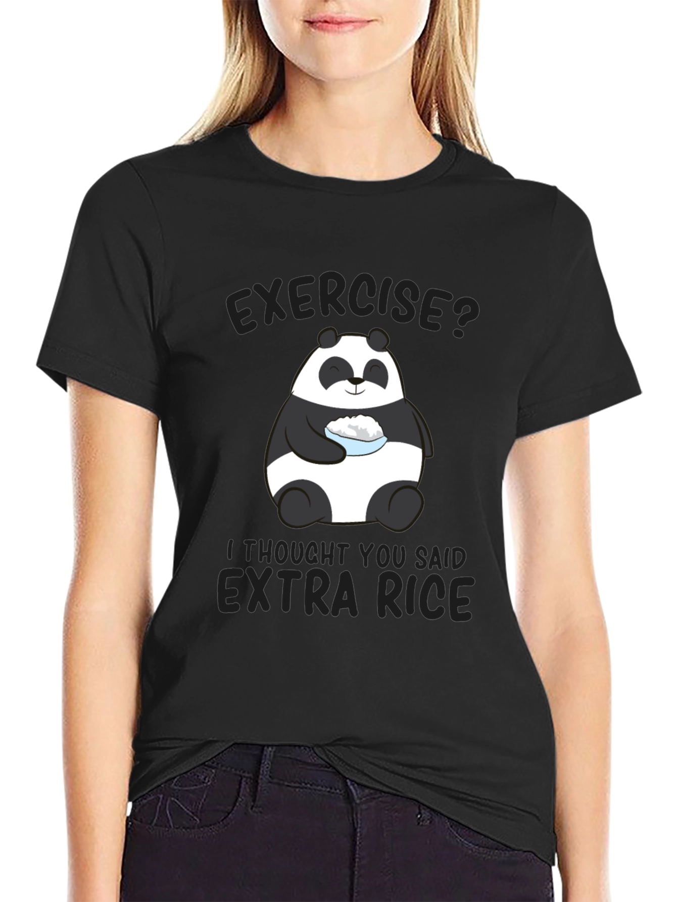 Black Exercise? Extra Rice Panda Graphic T-Shirt view 2