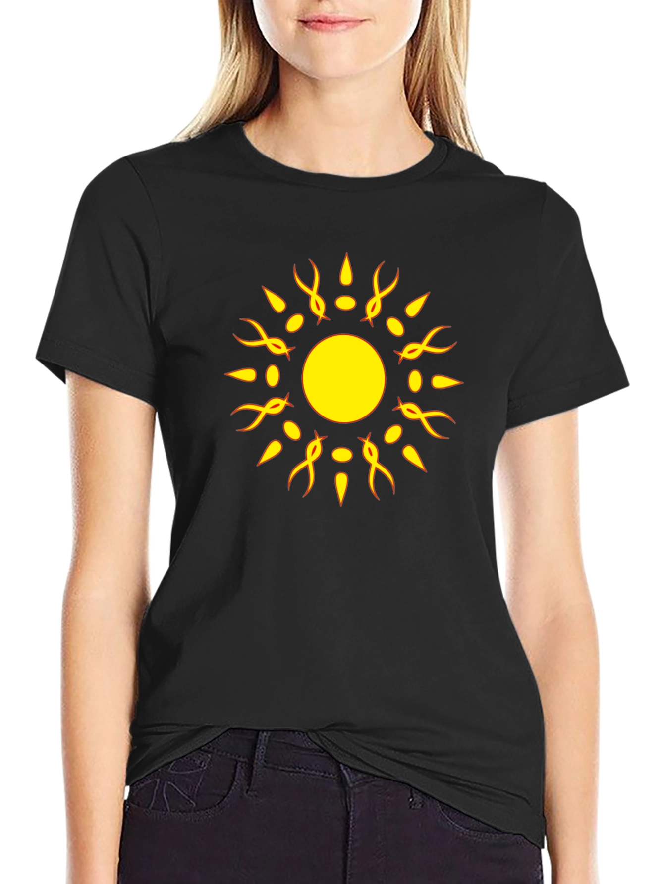 Black Black T-Shirt with Yellow Sun Graphic view 2