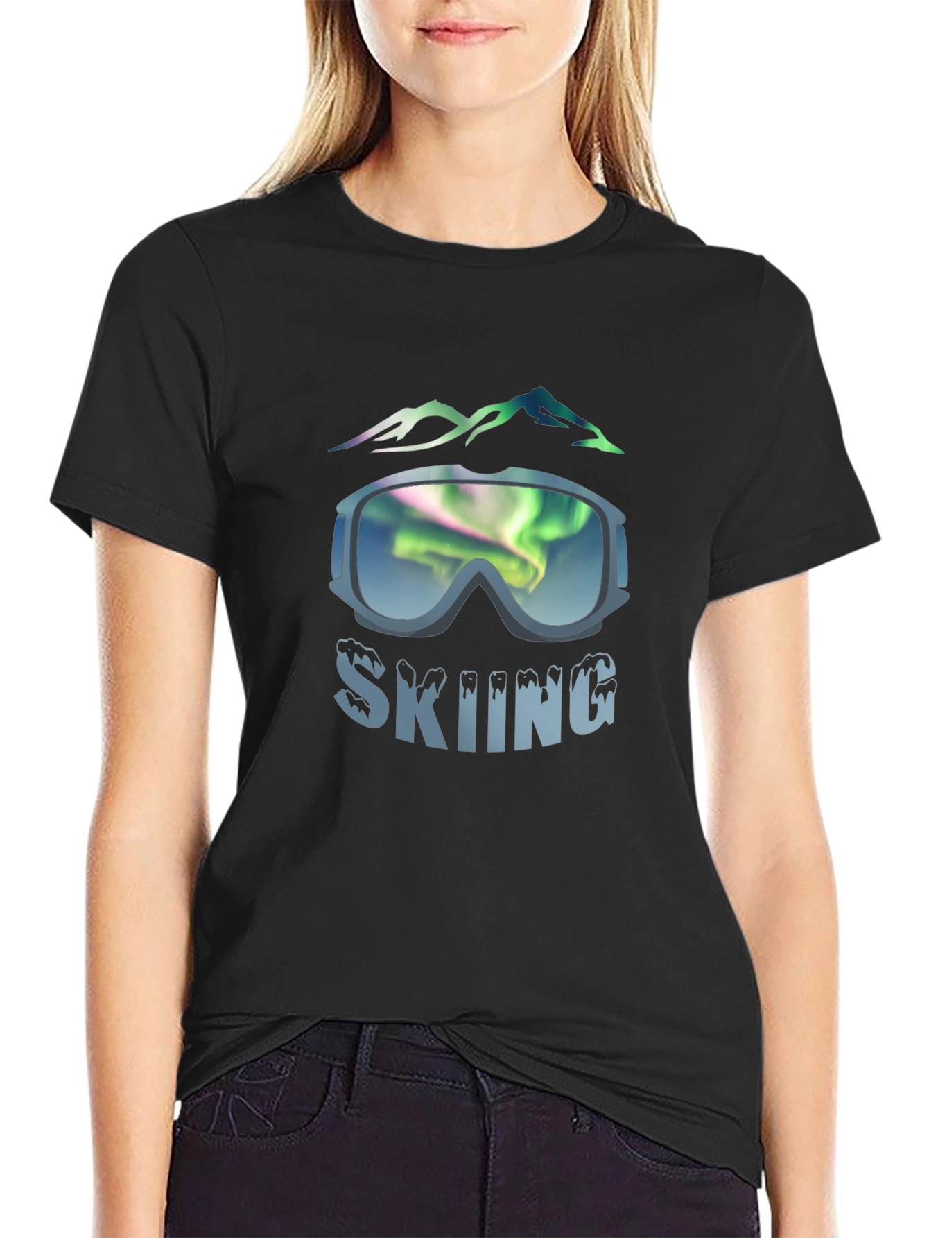 Black Skiing Graphic Tee - Mountain Adventure view 2