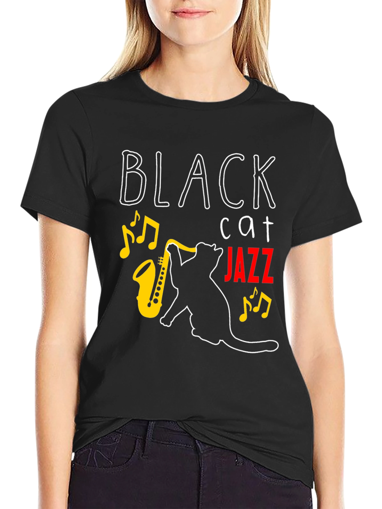 Black Black Cat Jazz Music T-Shirt view 2