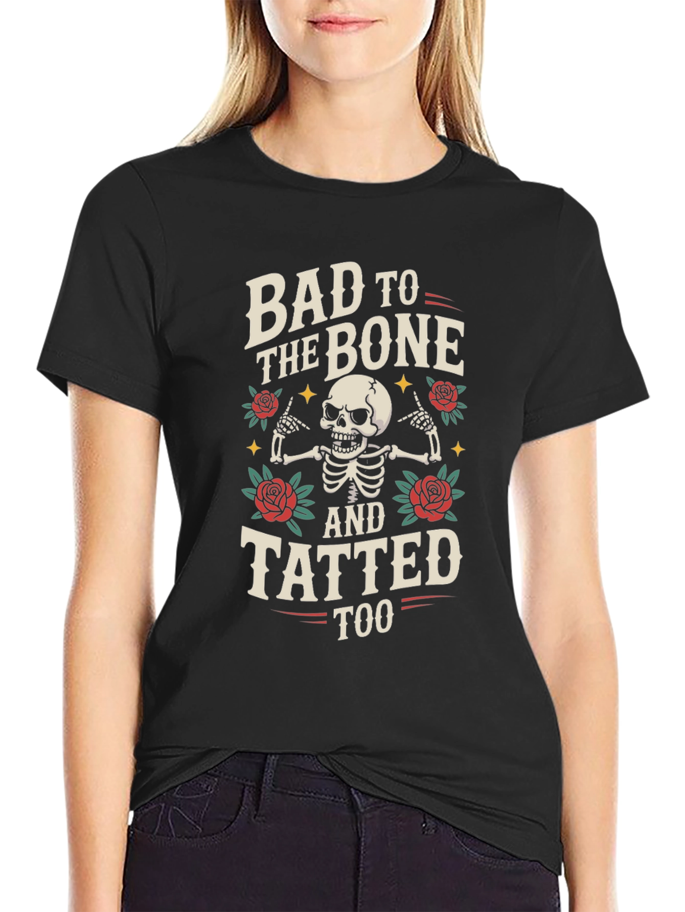 Black Bad to the Bone Tattooed Graphic T-Shirt view 2