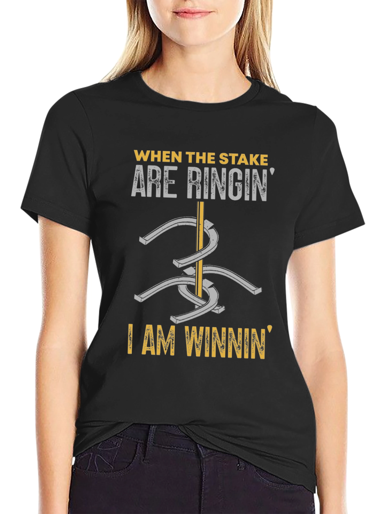 Black Horseshoe Ringin' T-Shirt - I am Winnin' Design view 2