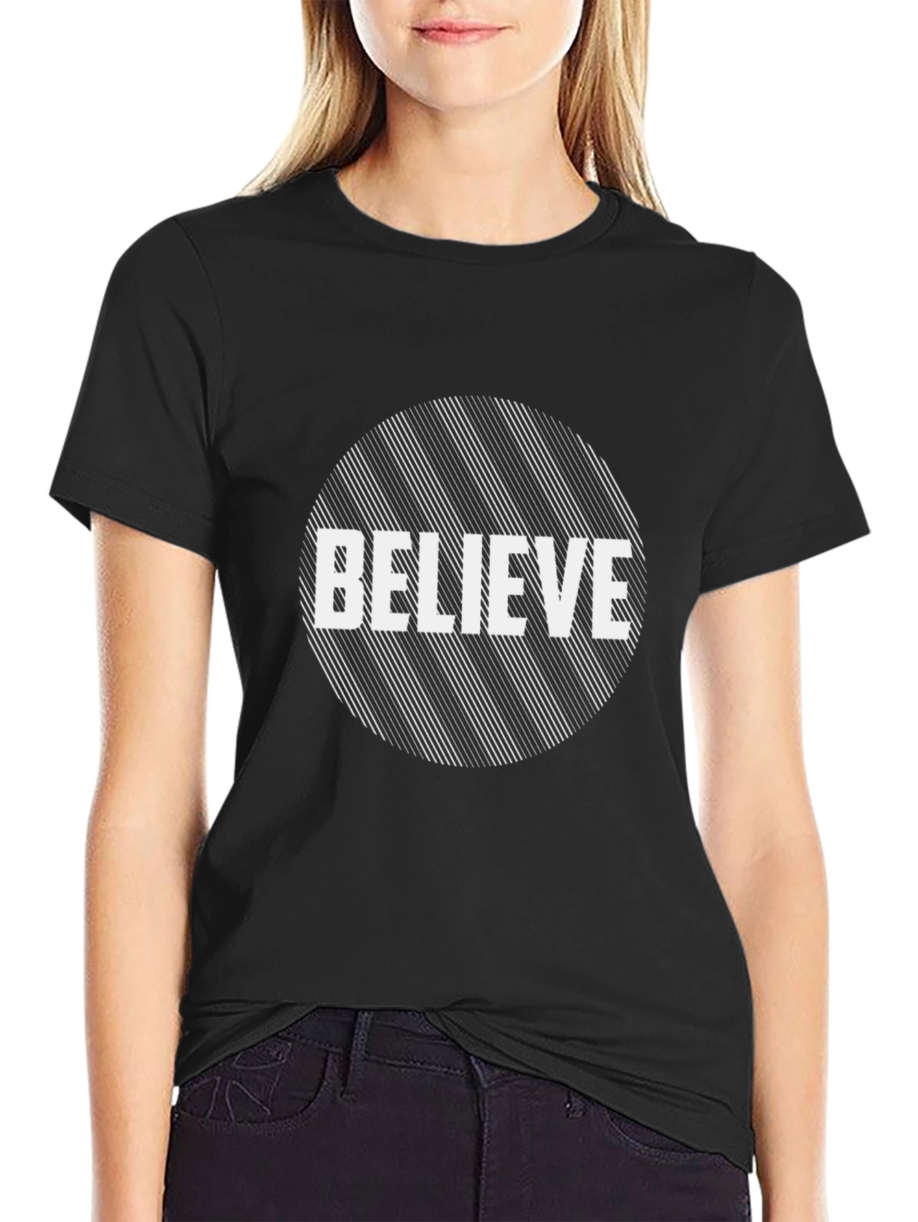 Black Believe Graphic Tee - Black Cotton T-Shirt view 2