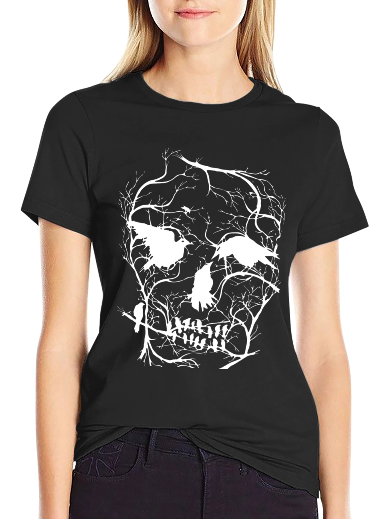 Black Raven Skull Graphic Tee - Black Cotton Blend view 2