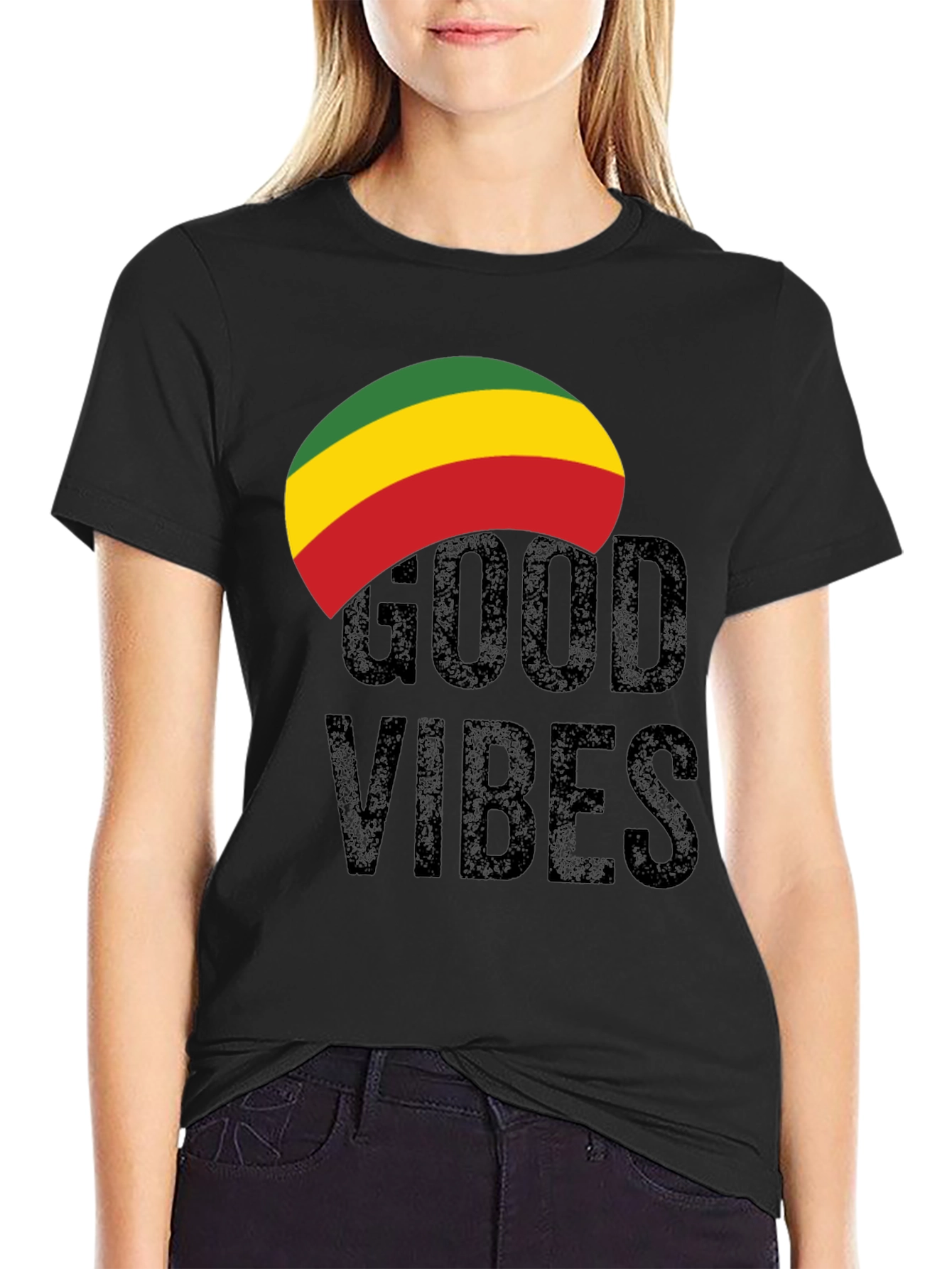 Black Rasta Good Vibes Graphic Tee - Black view 2