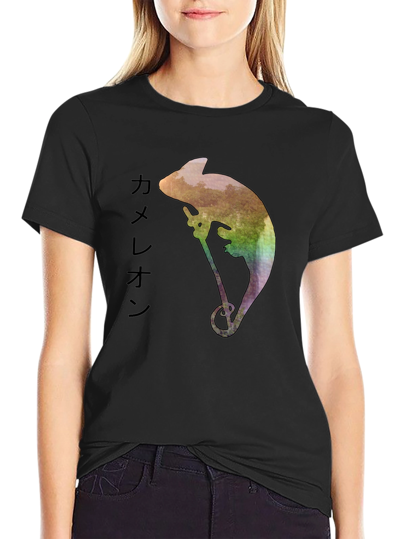 Black Chameleon Watercolor Graphic Tee - Men's Black T-Shirt view 2