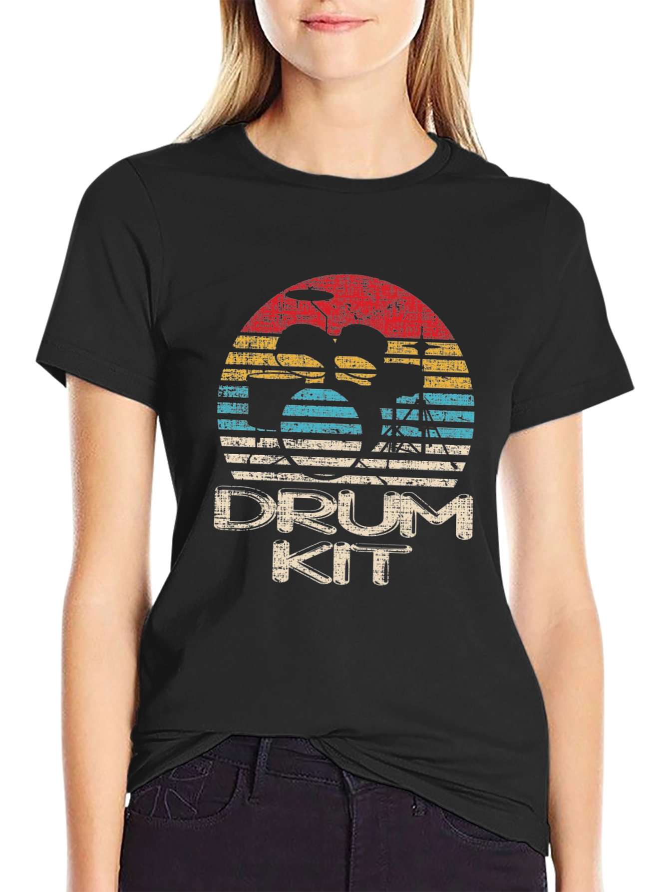 Black Retro Drum Kit T-Shirt - Vintage Style view 2