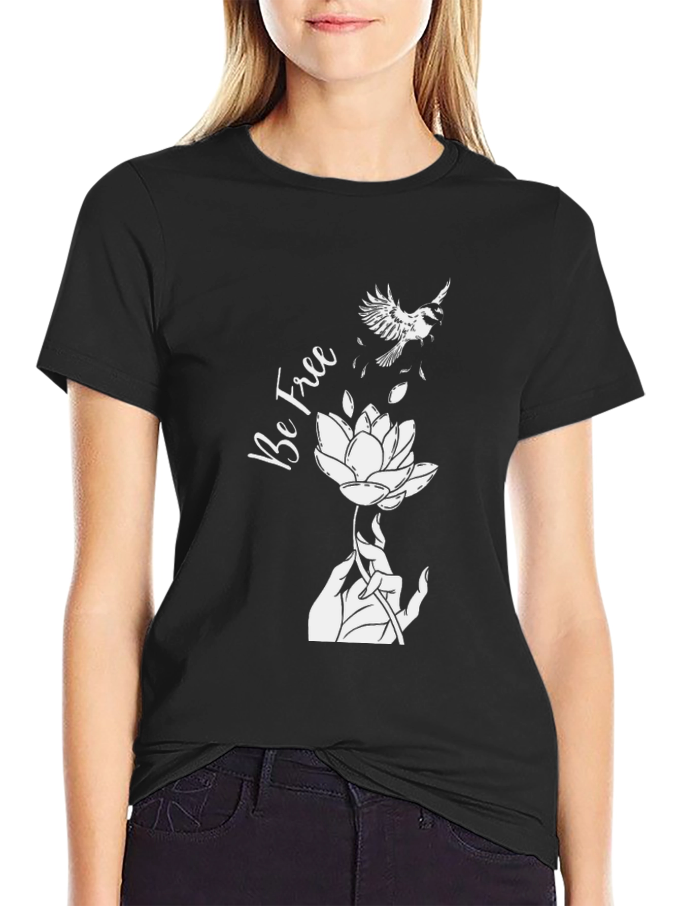 Black Be Free Lotus Flower T-Shirt view 2