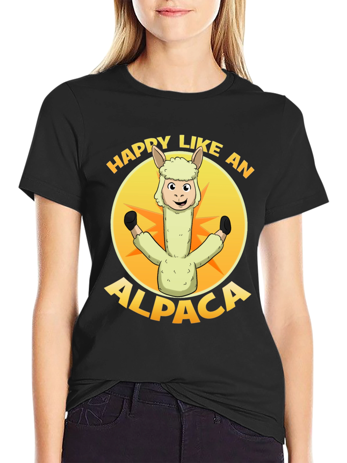 Black Happy Alpaca Graphic T-Shirt view 2